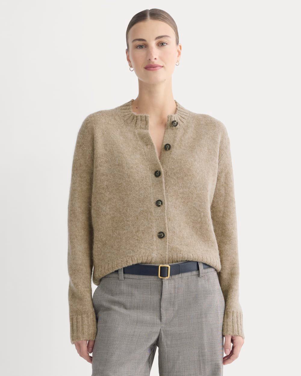 The Crew Cardigan in Alpaca (Dark Heathered Camel)