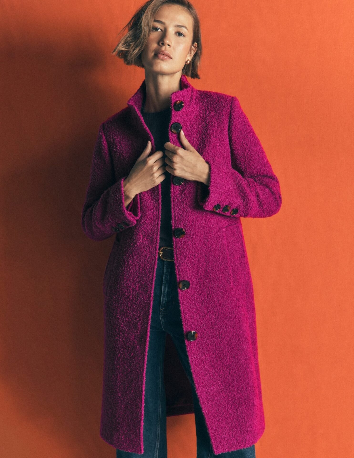 Funnel Neck Wool Coat (Festival Fuschia)