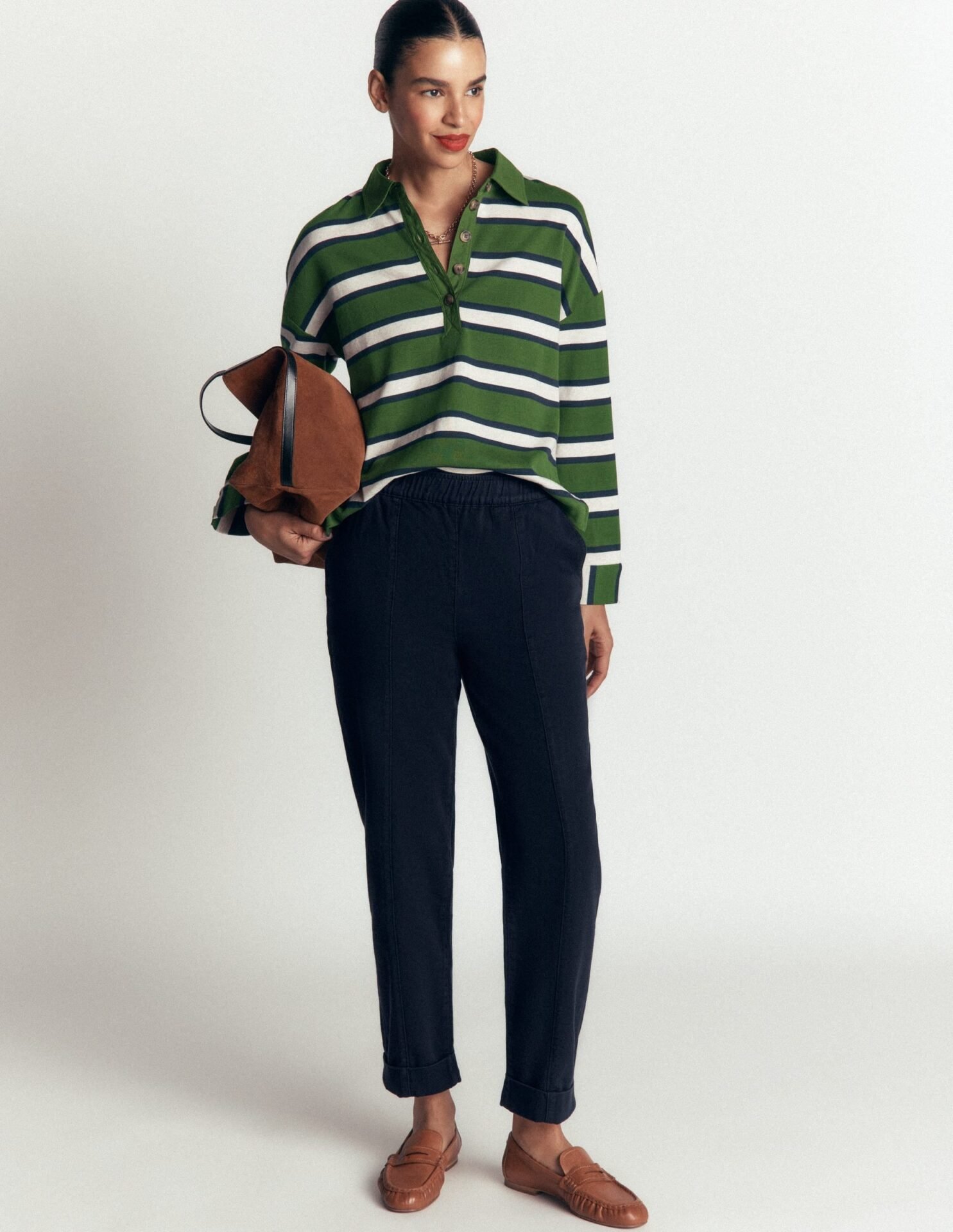 Mid Rise Straight Leg Pants (Navy)