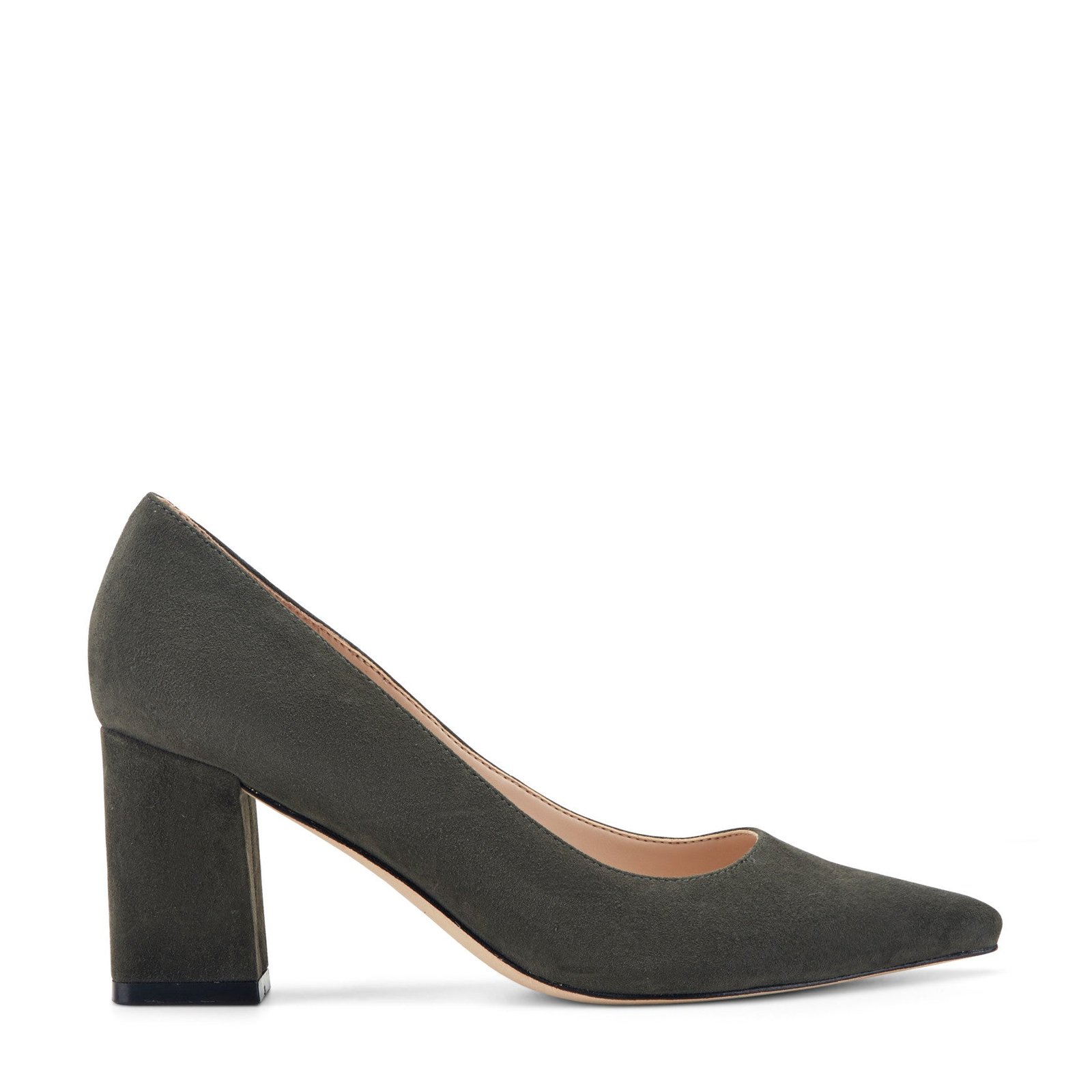 Zala Block Heel Pointy Toe Pump (Dark Green Suede)