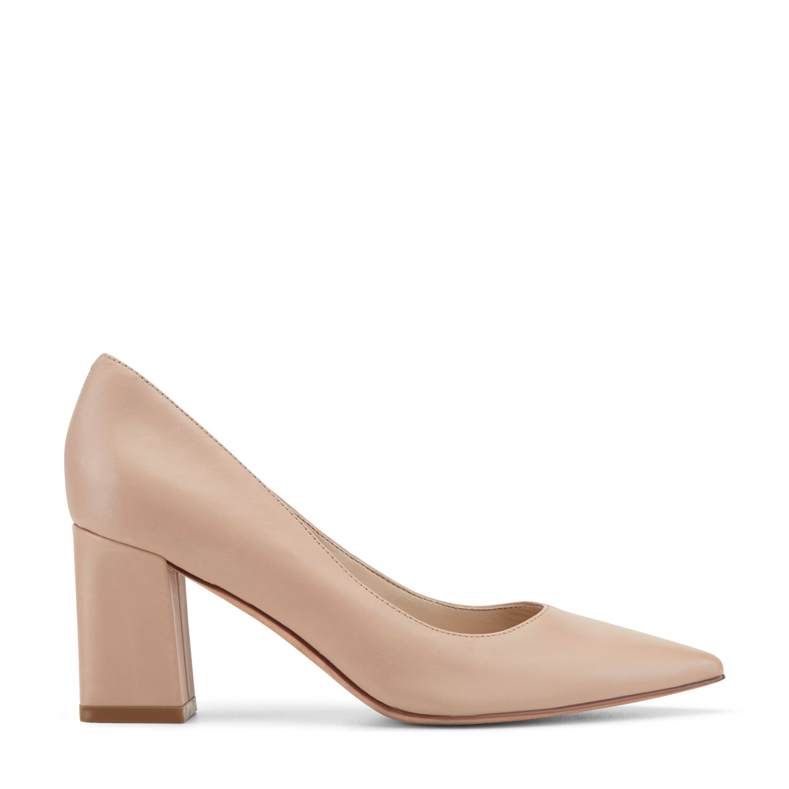 Zala Block Heel Pointy Toe Pump (Light Natural Leather)