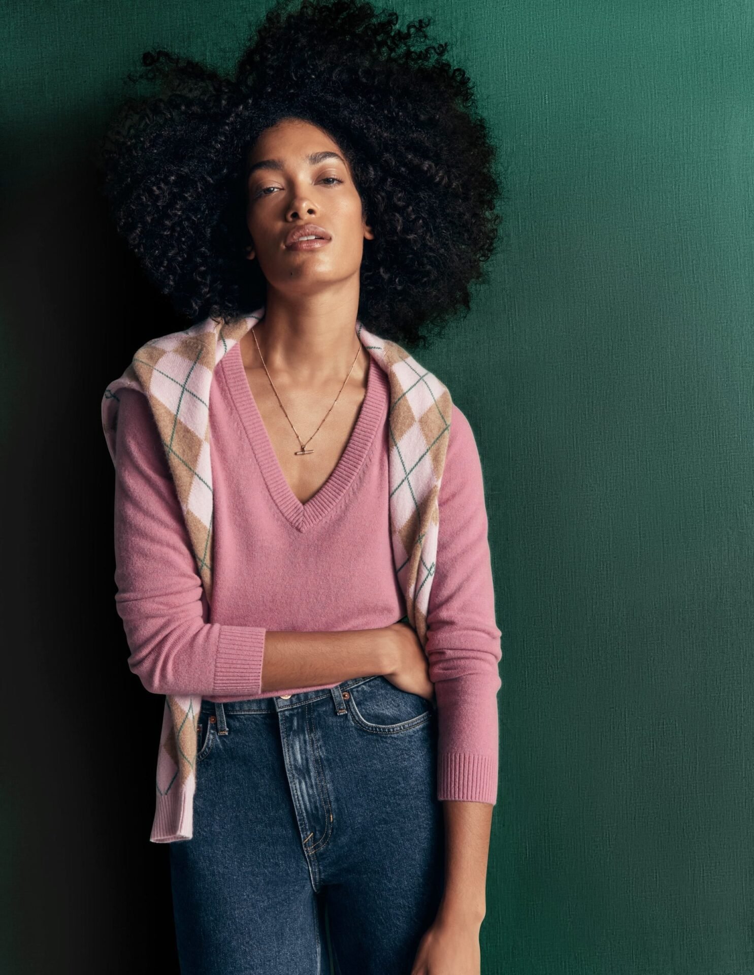 Elsie Cashmere V Neck Sweater (Pink Heather)