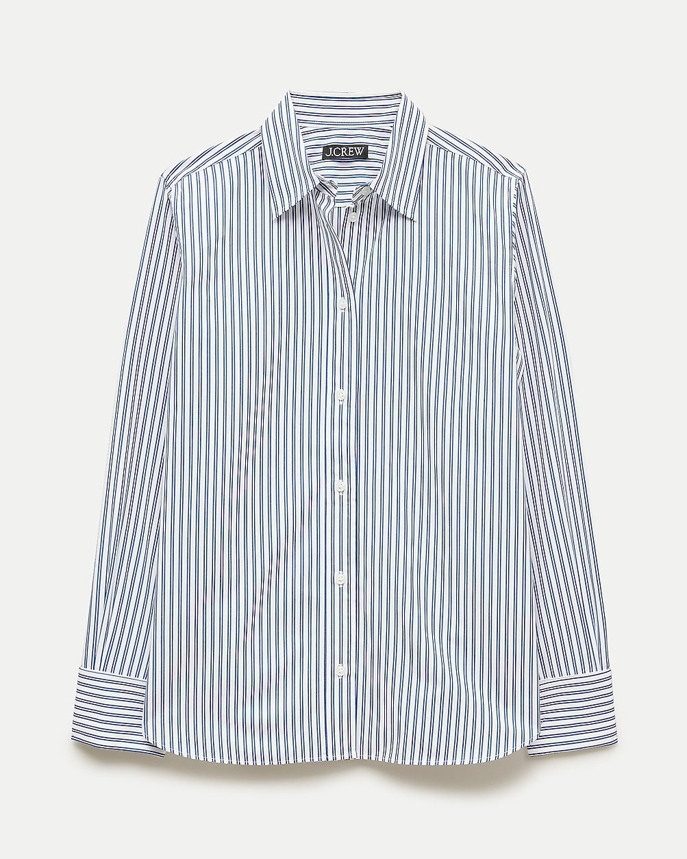 Petite Jules Classic-Fit Button-Up Shirt in Striped Greenwich Poplin (White Blue)