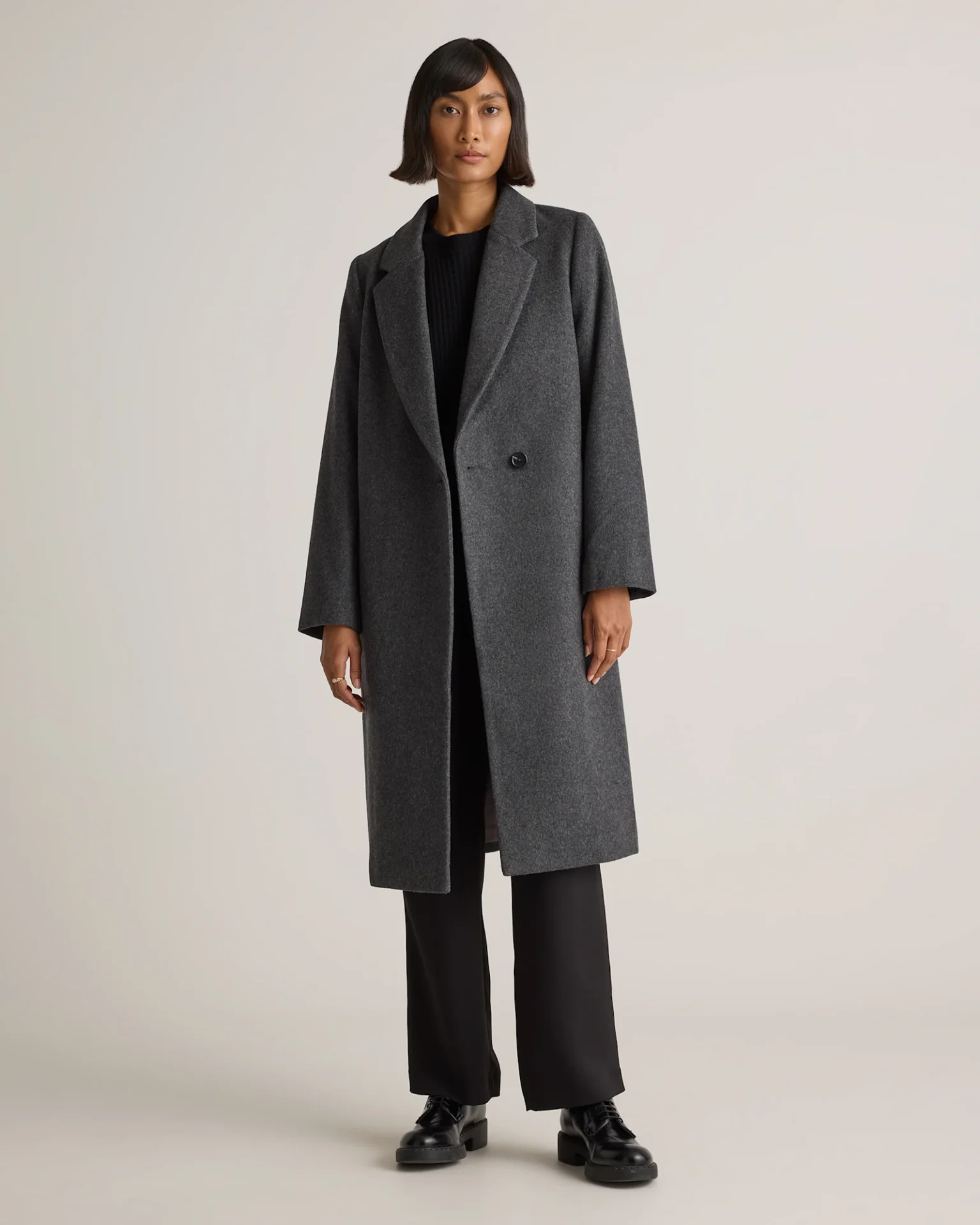 Italian Wool Classic Single-Breasted Coat (Heather Charcoal)