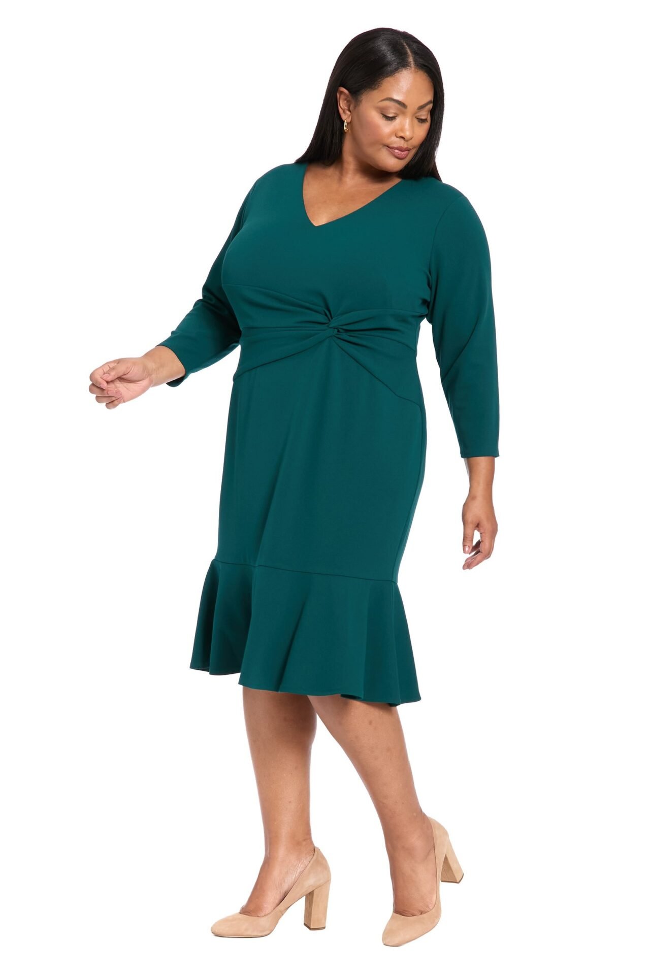 Bessie Curve V-Neck Midi Dress (Oceanview)