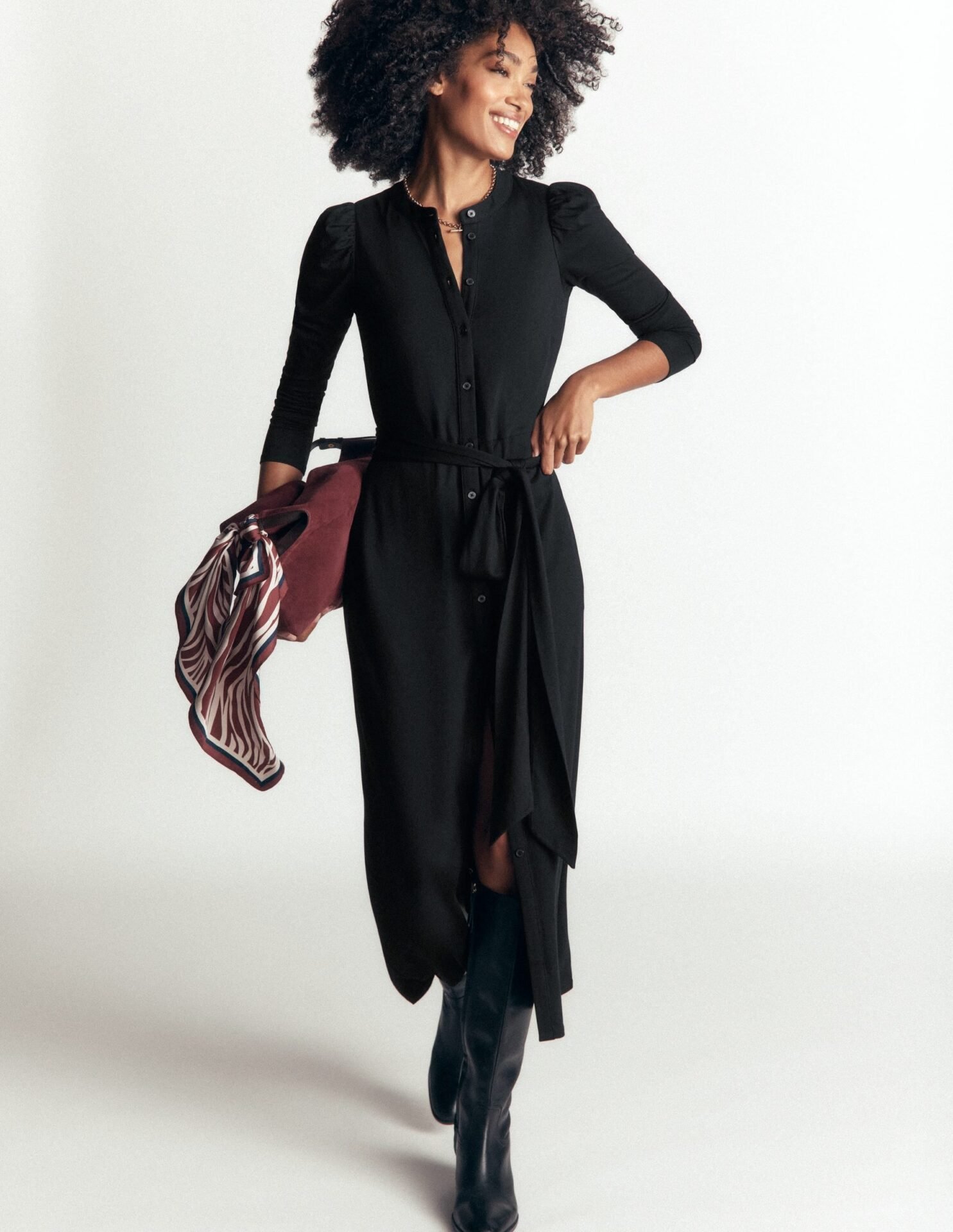 Honor Column Jersey Midi Dress (Black)