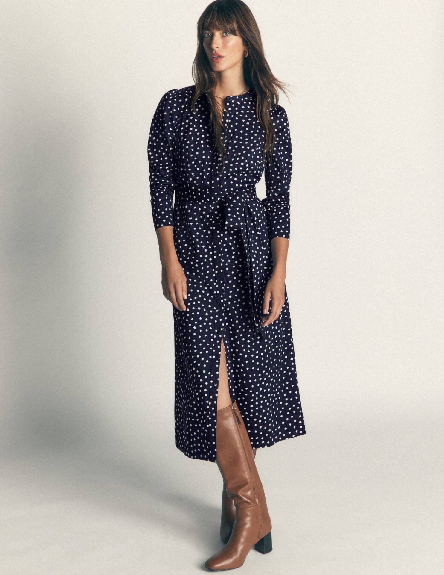Louise Midi Shirt Dress (French Navy, Painted Dot)