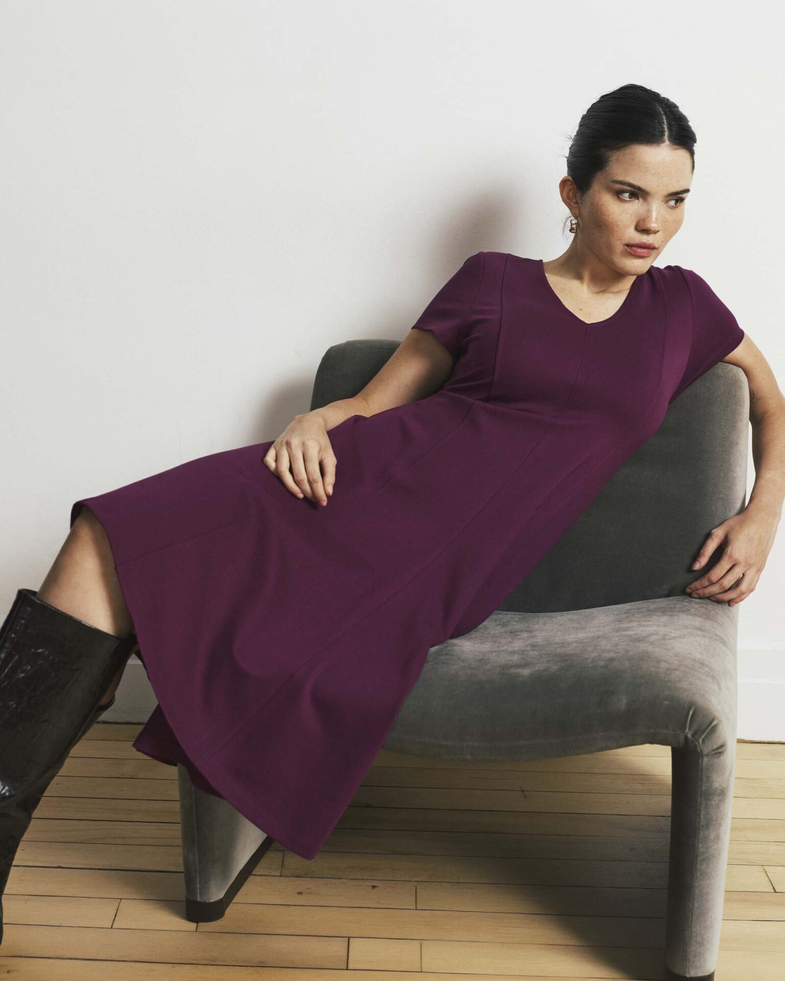 Lucinda Ponte Midi Dress (Plum Caspia)
