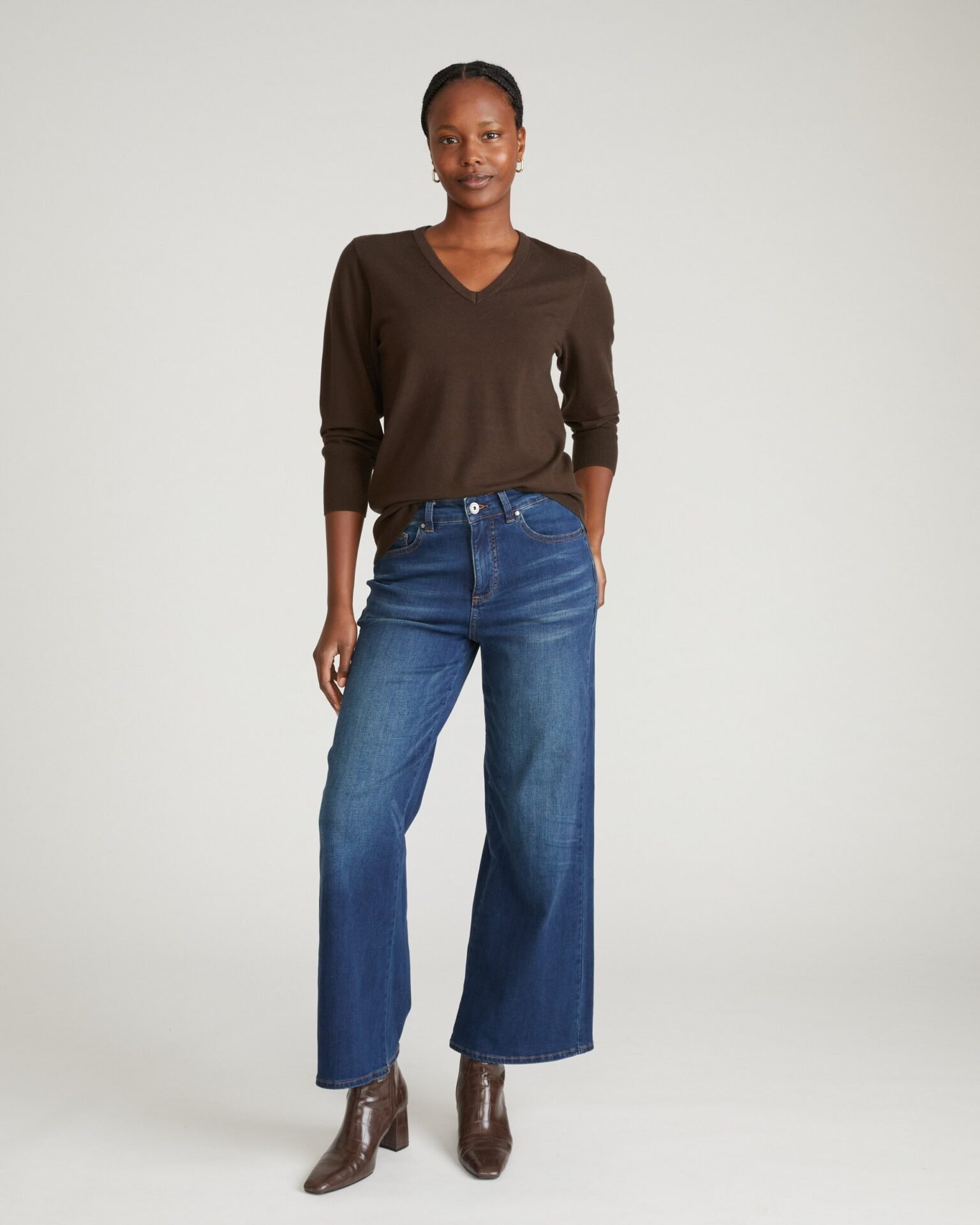 Savvy Fine Knit V Sweater (Espresso)