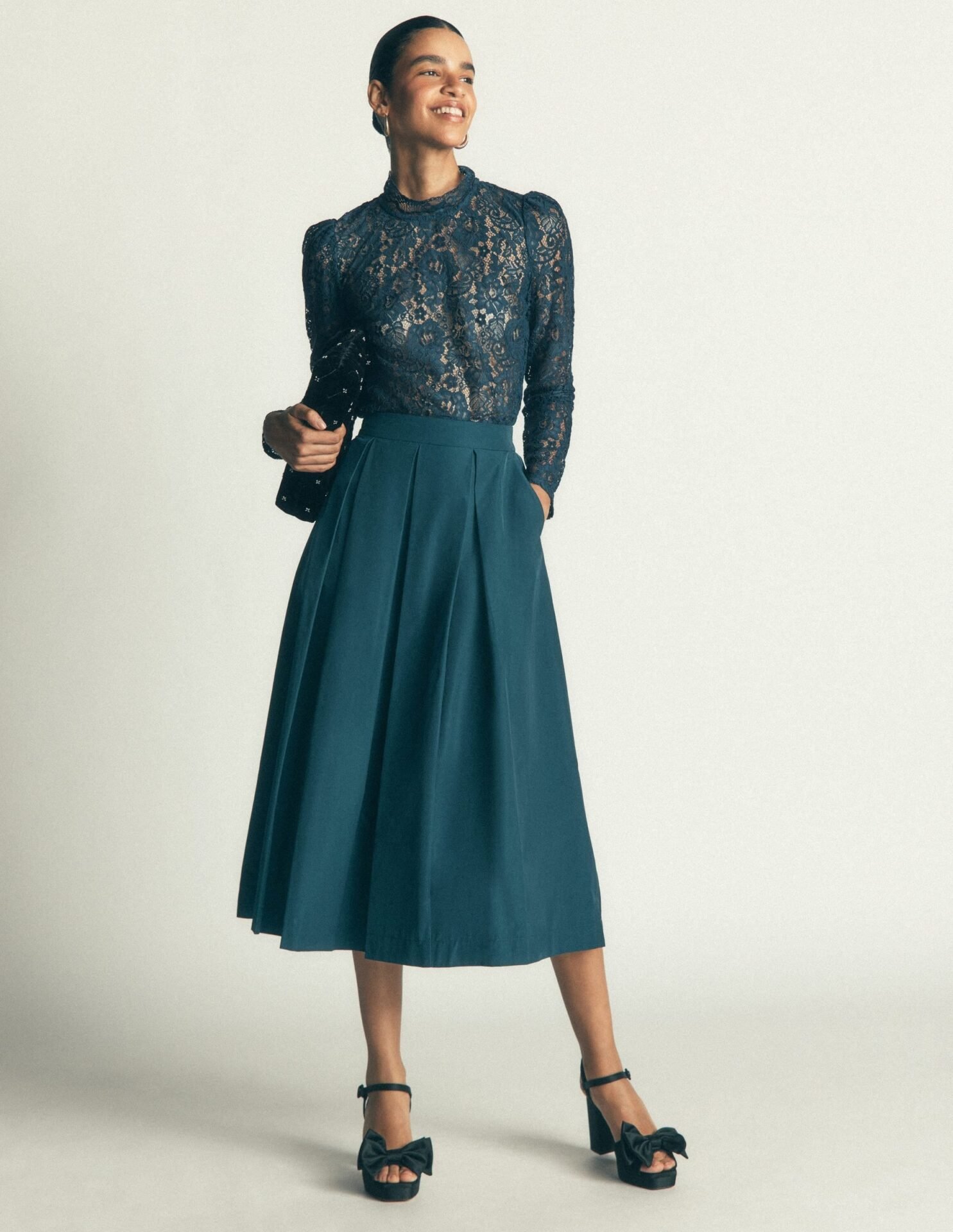 Verity Taffeta Midi Skirt (Teal Ocean)