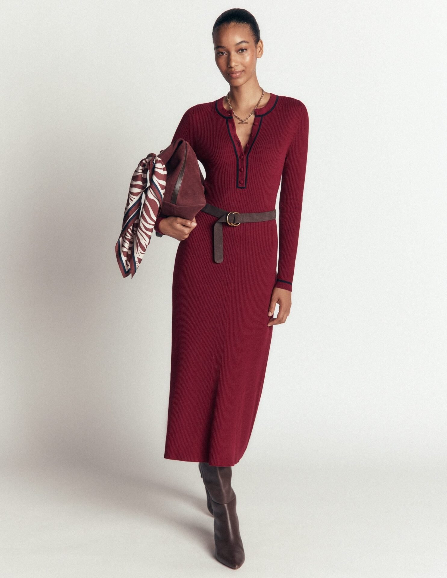 Paula Ribbed Crew Dress (Deep Wisteria, Navy)