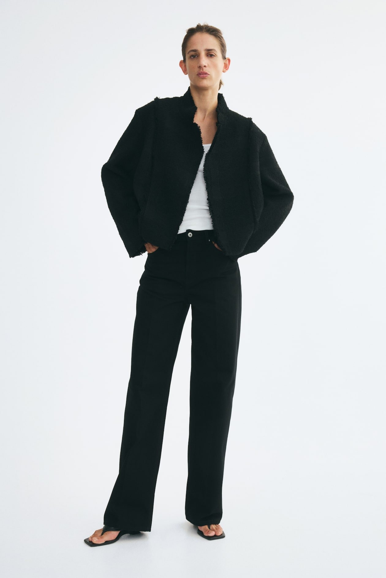 Frayed Boucle-Weave Jacket (Black)