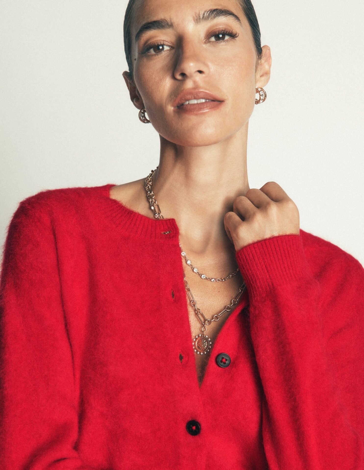 Kat Brushed Cashmere Cardigan (Poppy Red)