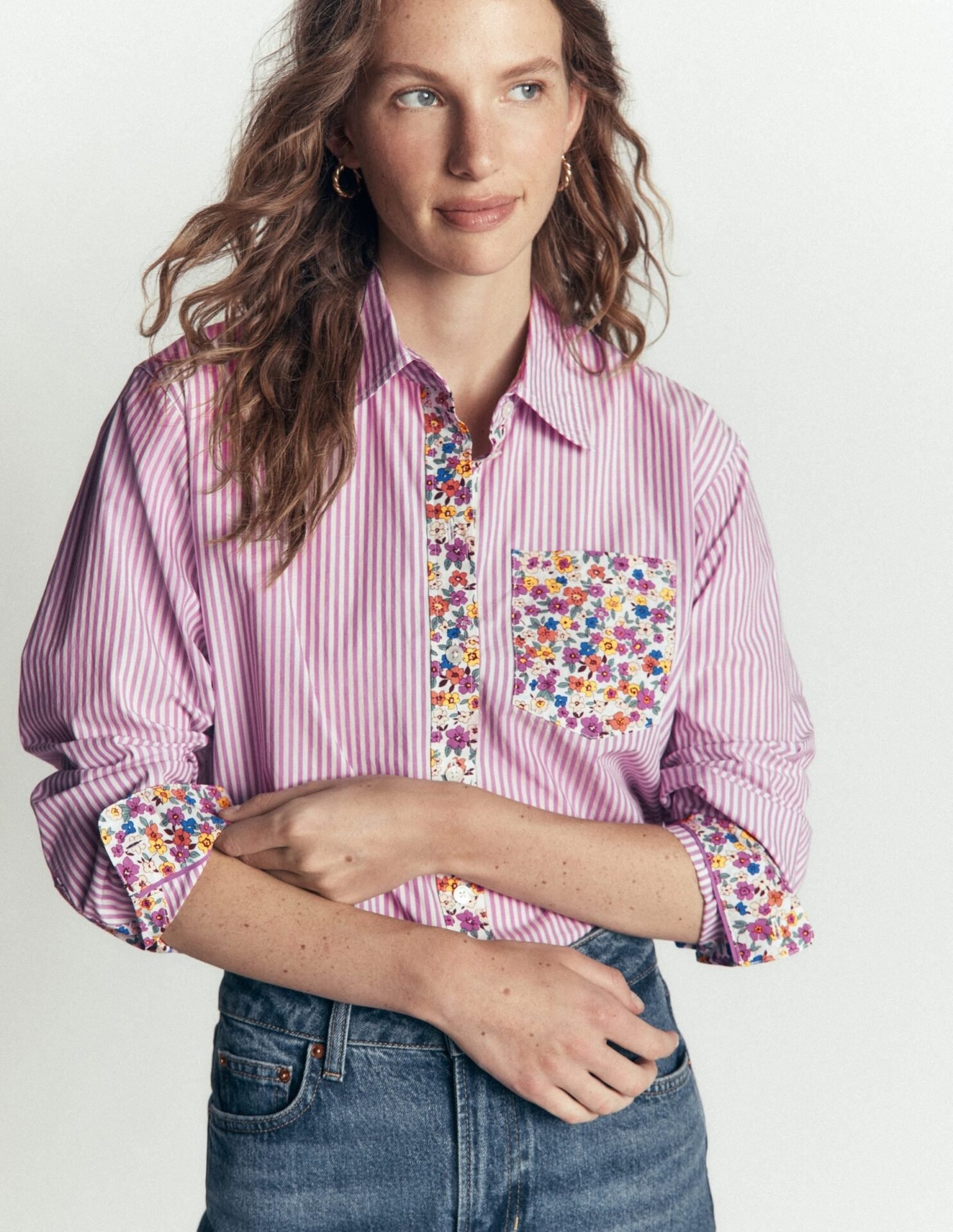 Sienna Relaxed Cotton Shirt (Clover Purple, Hotched Floral)