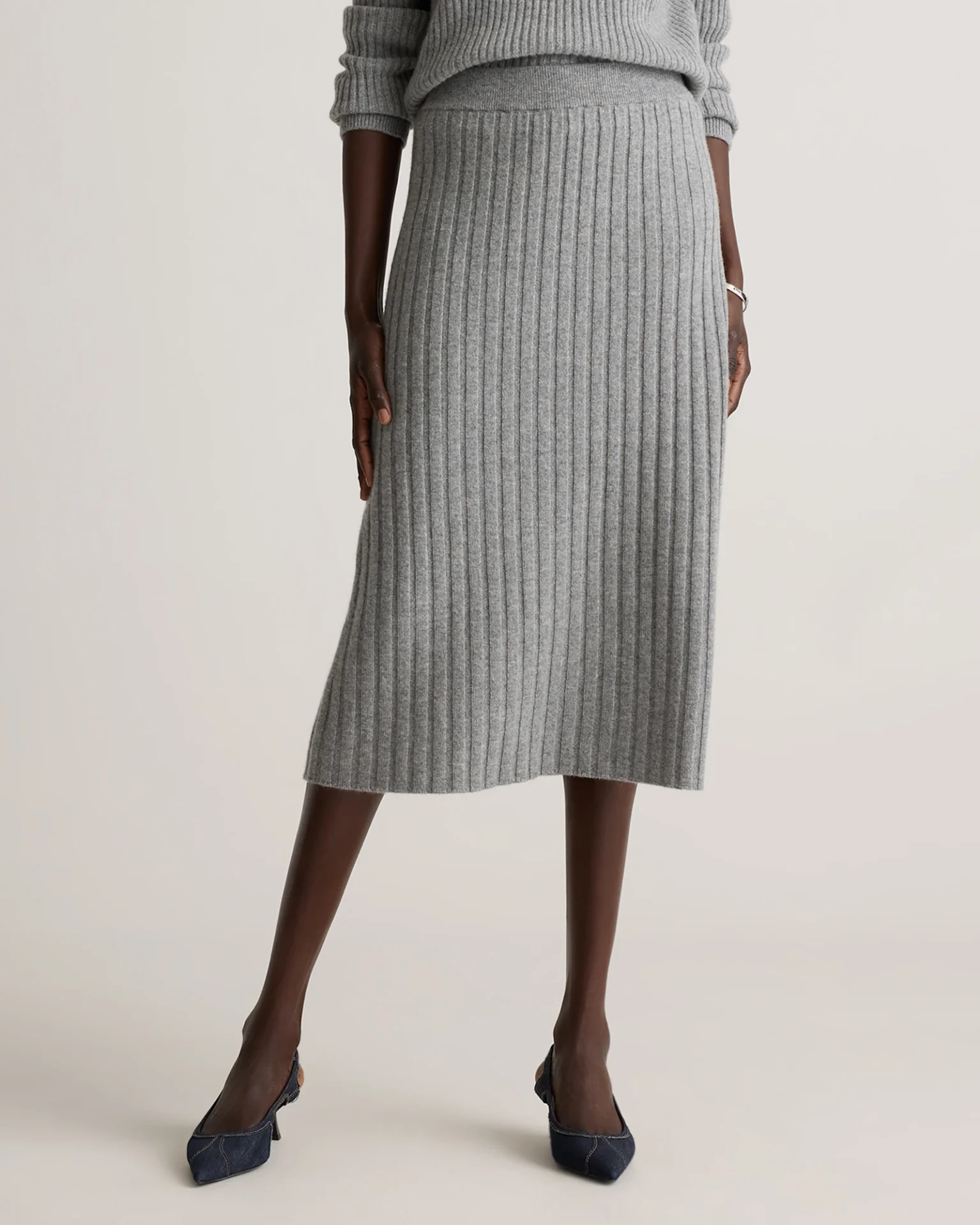 Mongolian Cashmere Midi Skirt (Heather Grey)