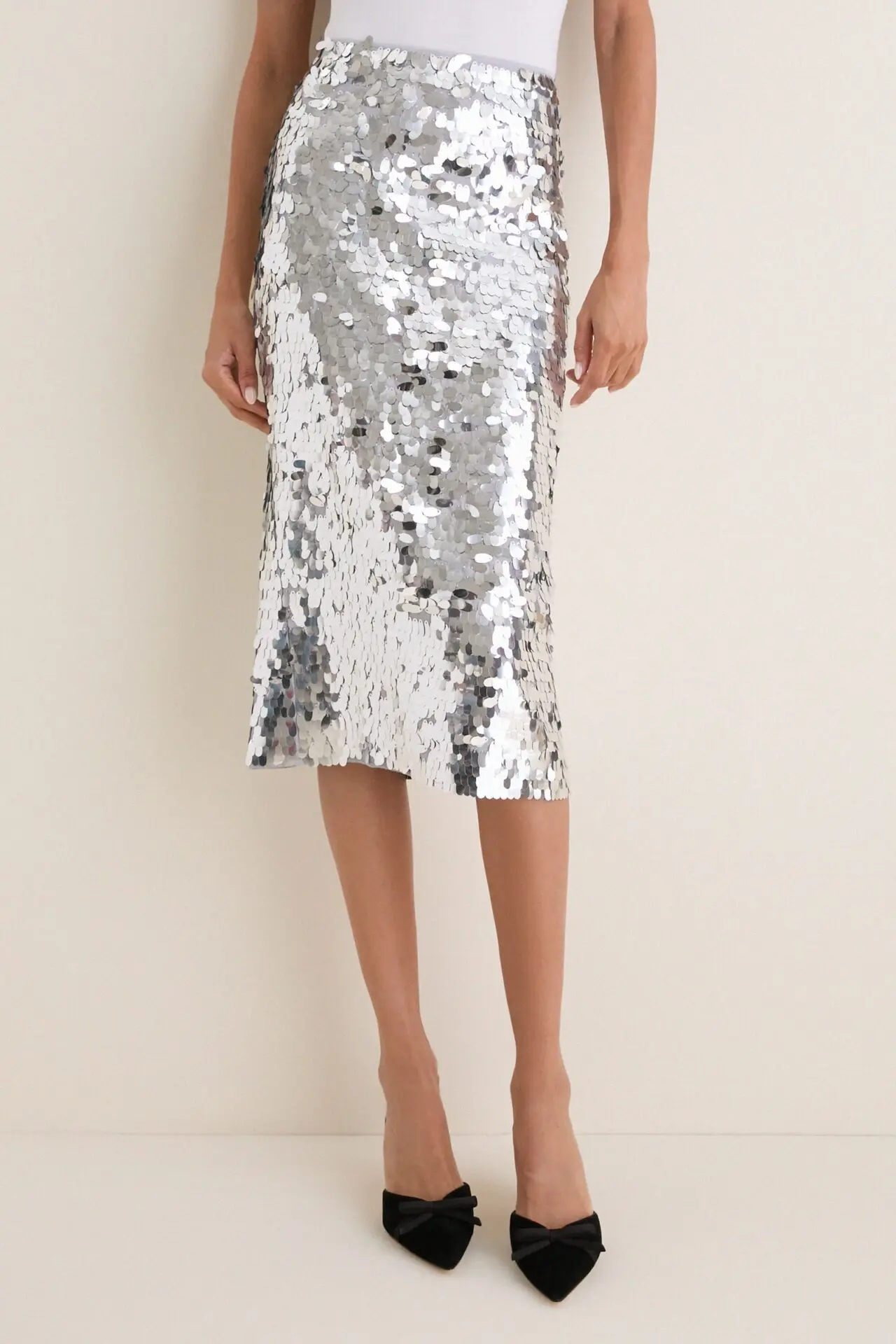 SIMONMILLER Satellite Silver Mia Sequin Midi Skirt