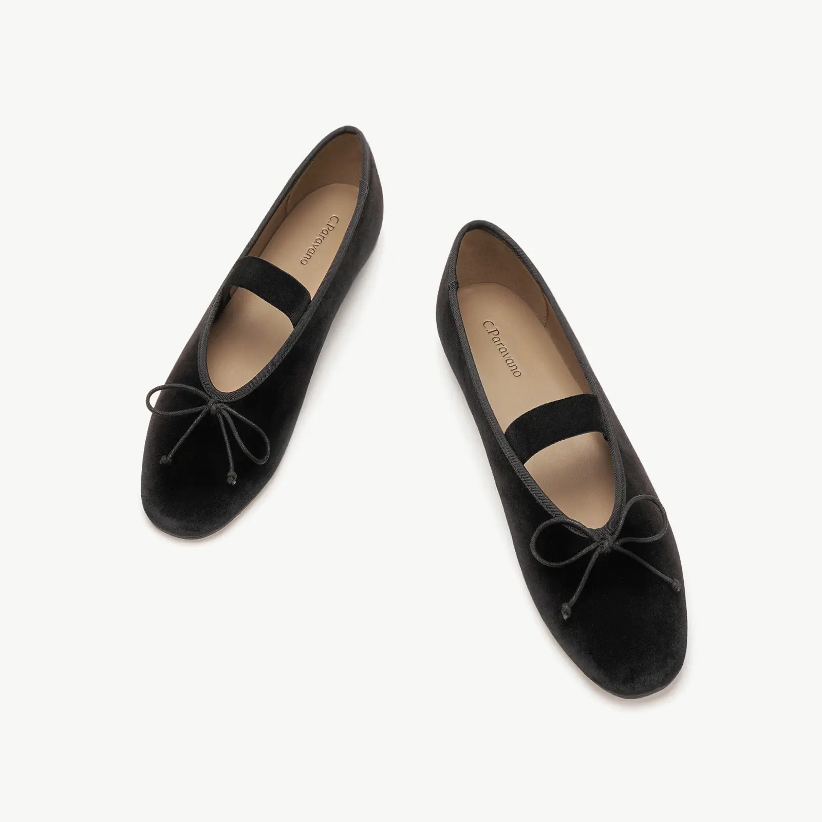 Almond-Toe Ballet Velvet Flats, Liora (Black)