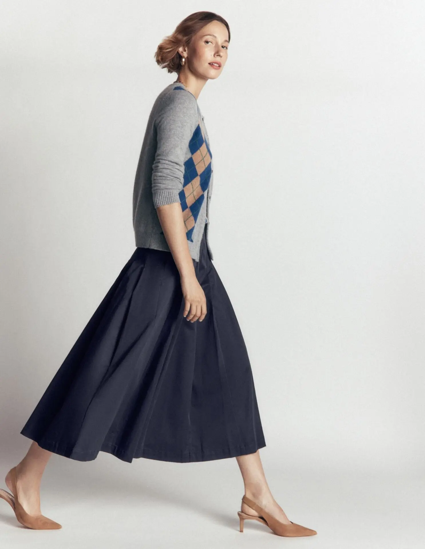 Aya Cotton Sateen Midi Skirt (Navy)