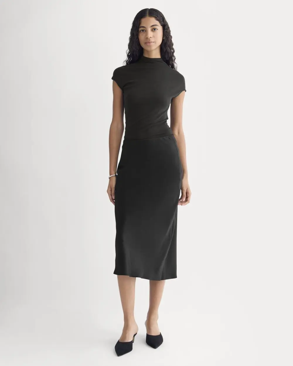 Slip Skirt in Silk Charmeuse (Black)