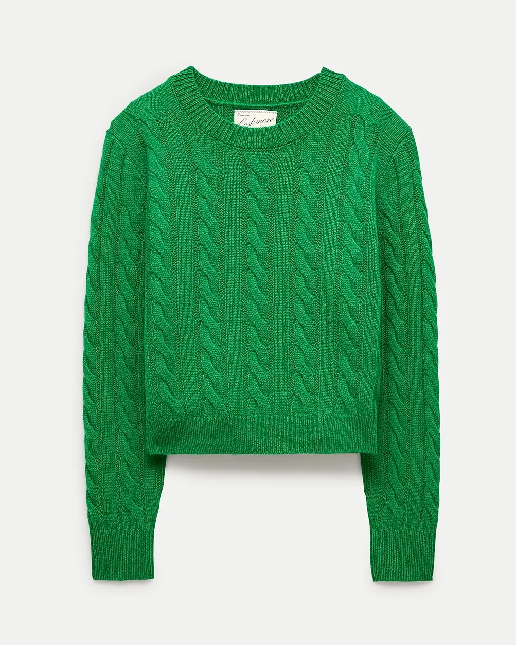 Cashmere Shrunken Crewneck Sweater in Cable Knit (Green Picnic)