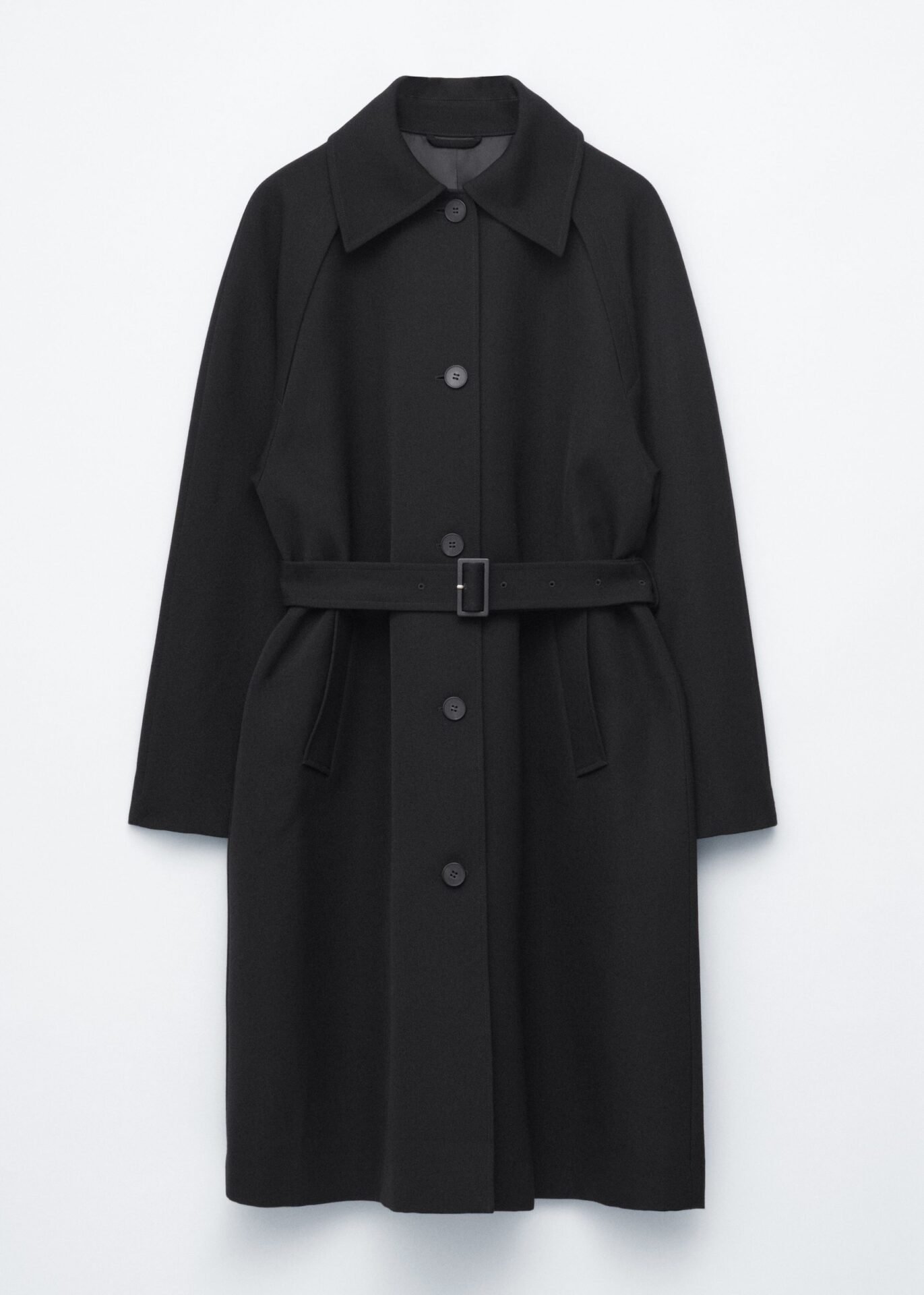 Tie-Belt Wool Trench Coat (Black)