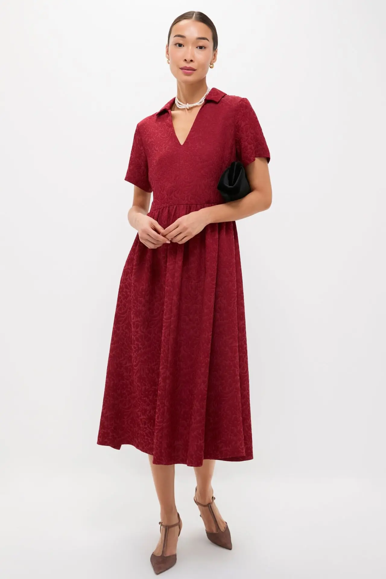 Cranberry Jacquard Adelaide Dress