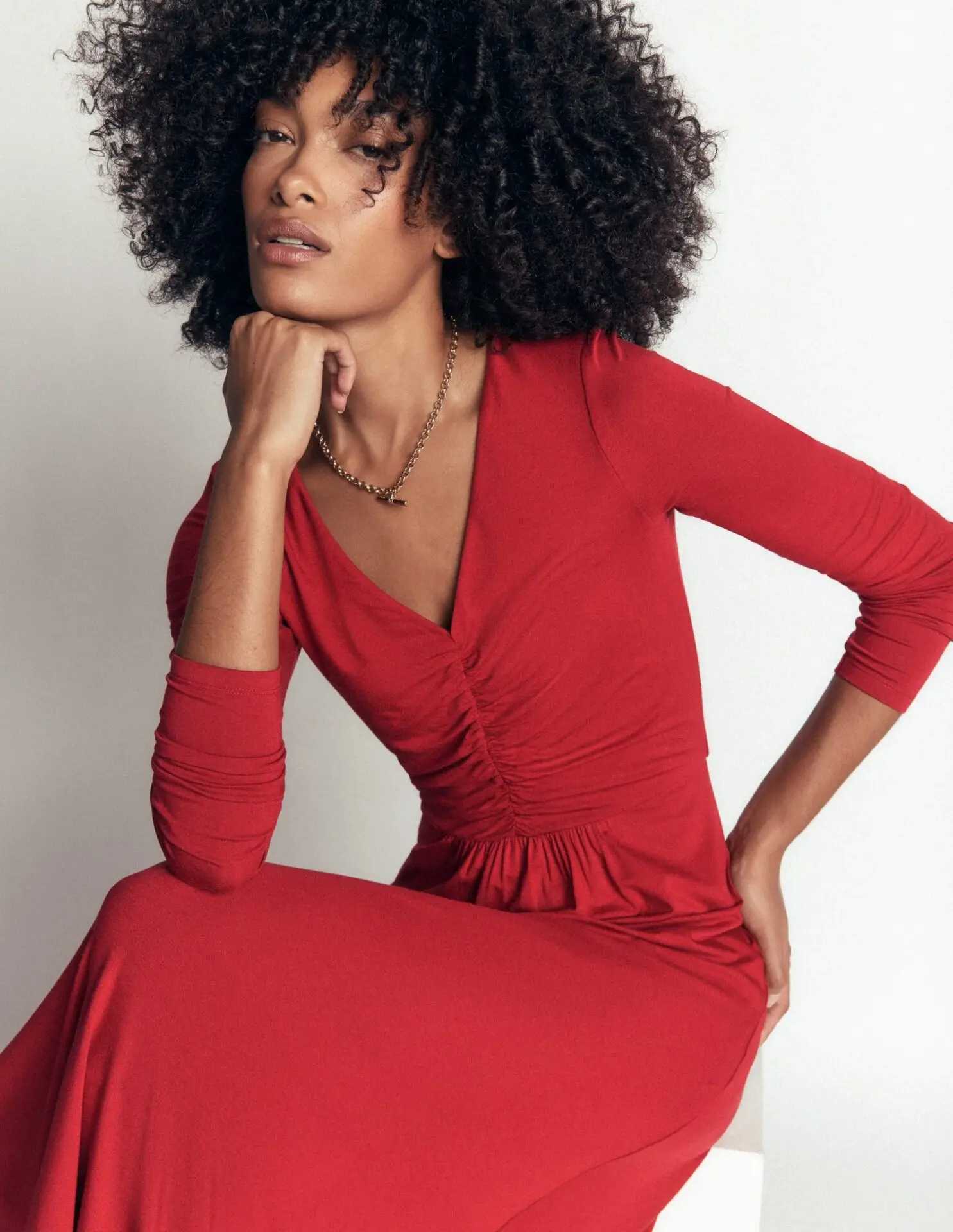 Jasmine Ruched Jersey Dress (Crimson Red)
