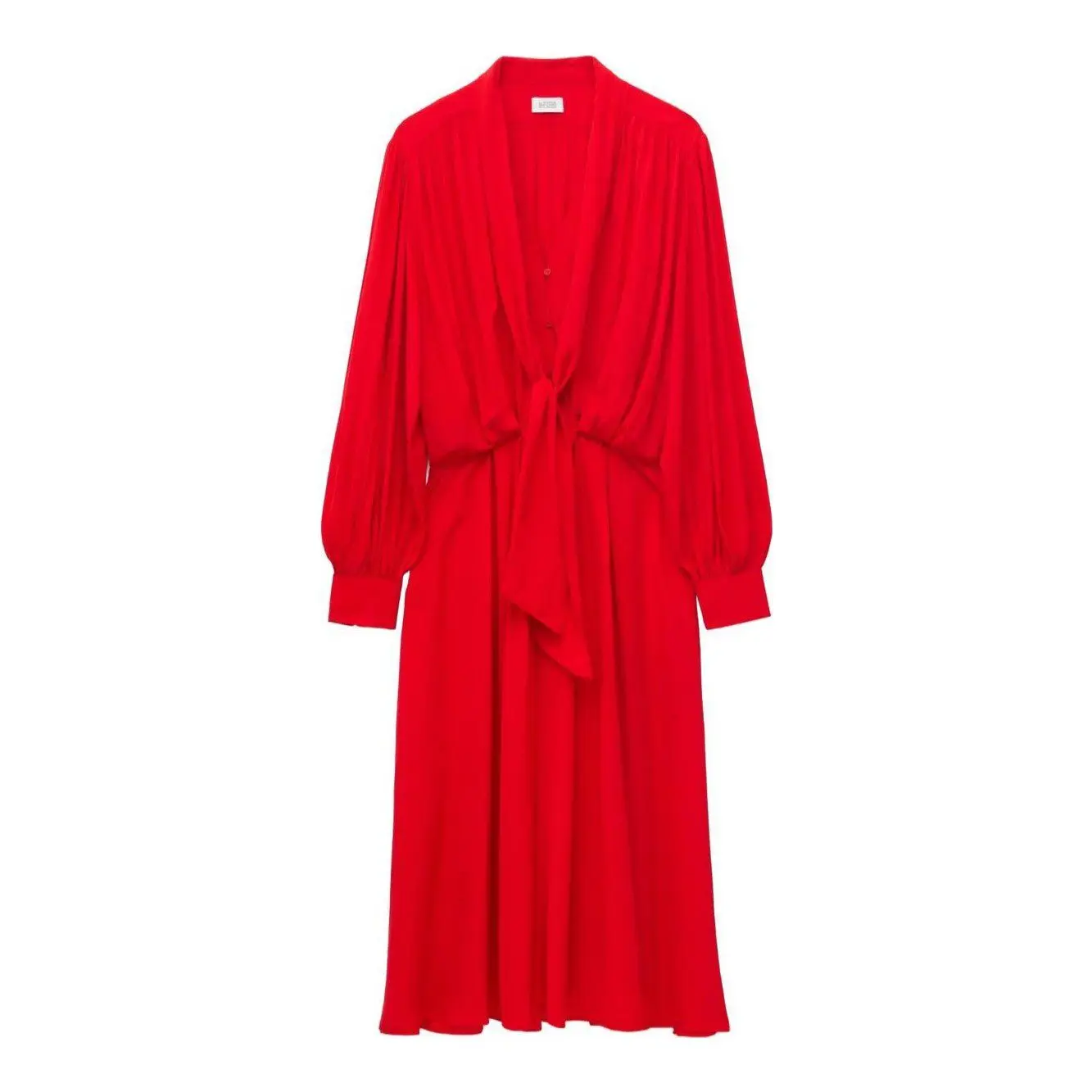 Tie-Neck Midi Dress (Red)