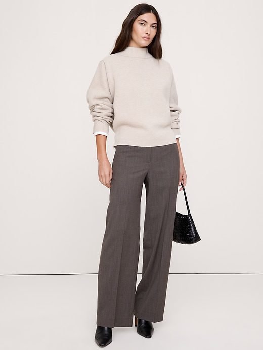 Mid-Rise Wide-Leg Italian Lightweight Wool Pant (Heather Medium Gray)