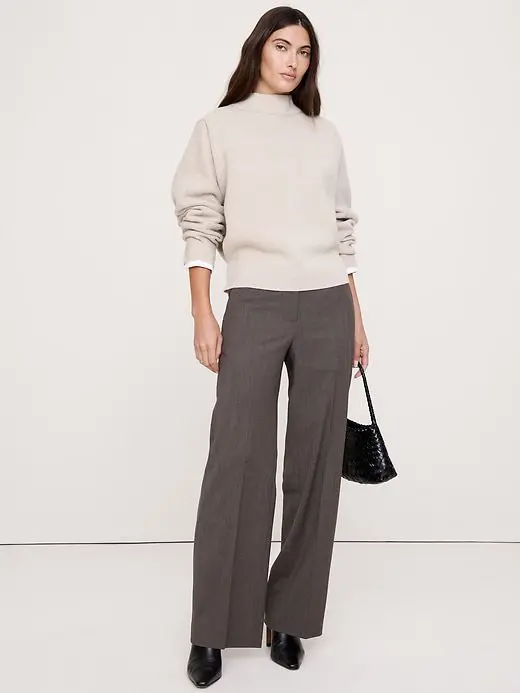 Mid-Rise Wide-Leg Italian Lightweight Wool Pant (Heather Medium Gray)