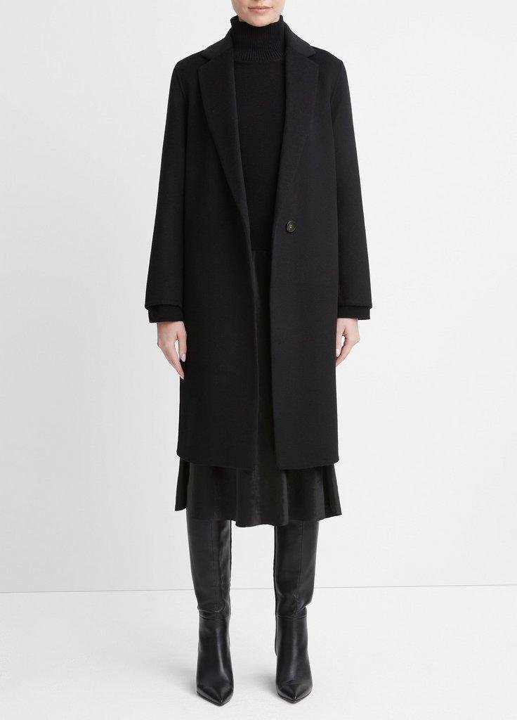 Classic Wool-Blend Straight Coat (Black)