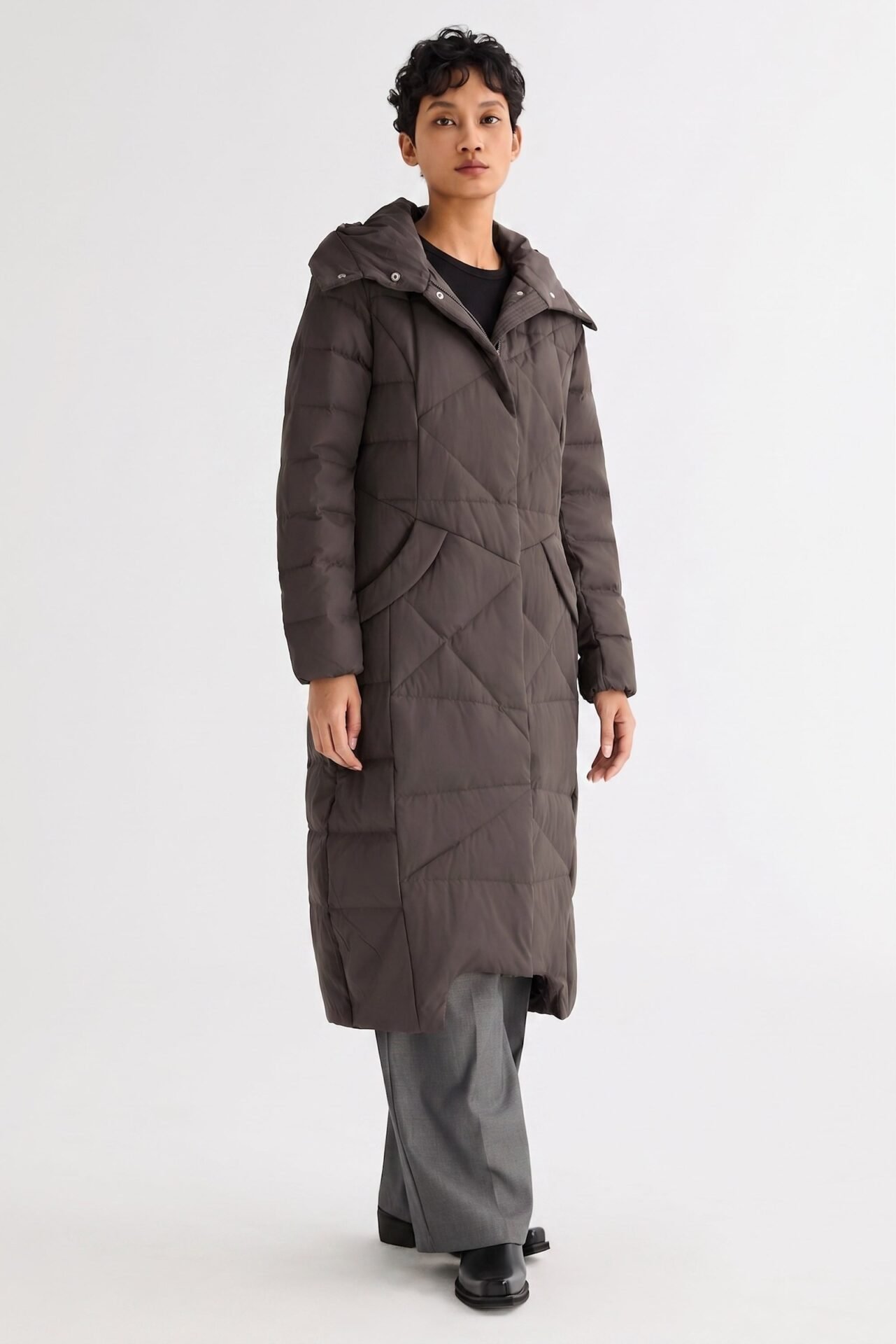 Long Maxi Down Coat with Hood (Coffee)
