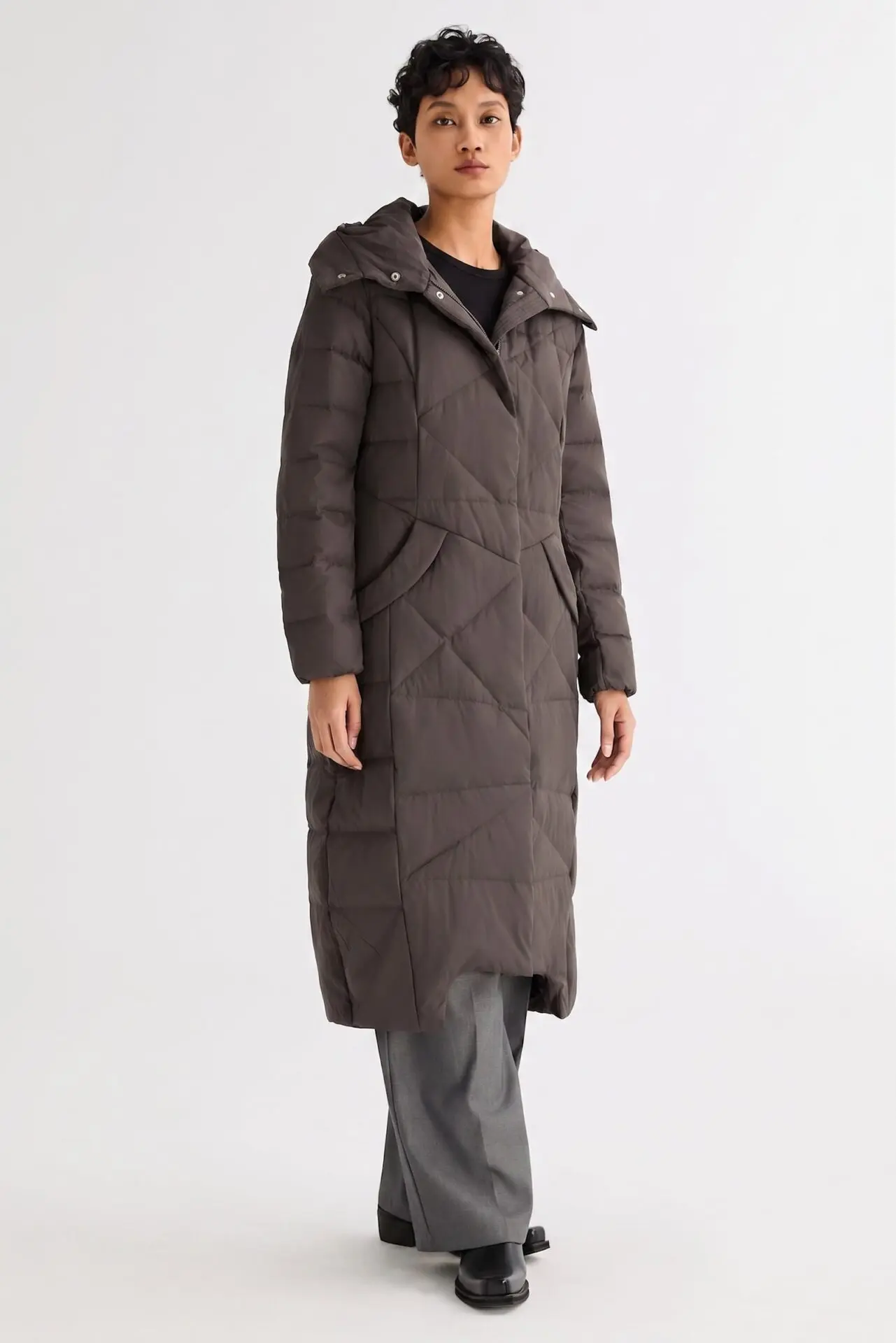 Long Maxi Down Coat with Hood (Coffee)