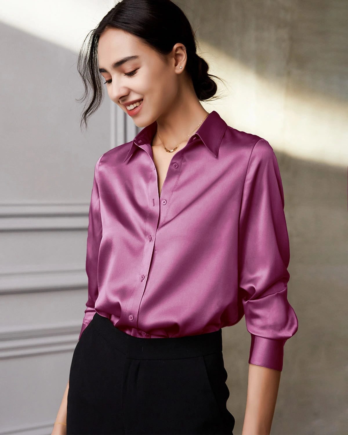22 Momme Silk Long Sleeve Shirt (Violet)