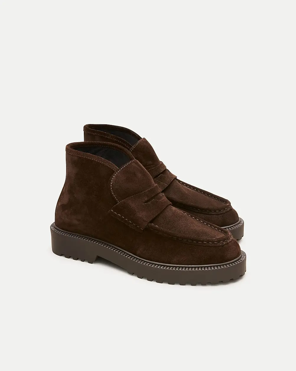 Lug-Sole Loafer Boots in Suede (Coffee Bean)