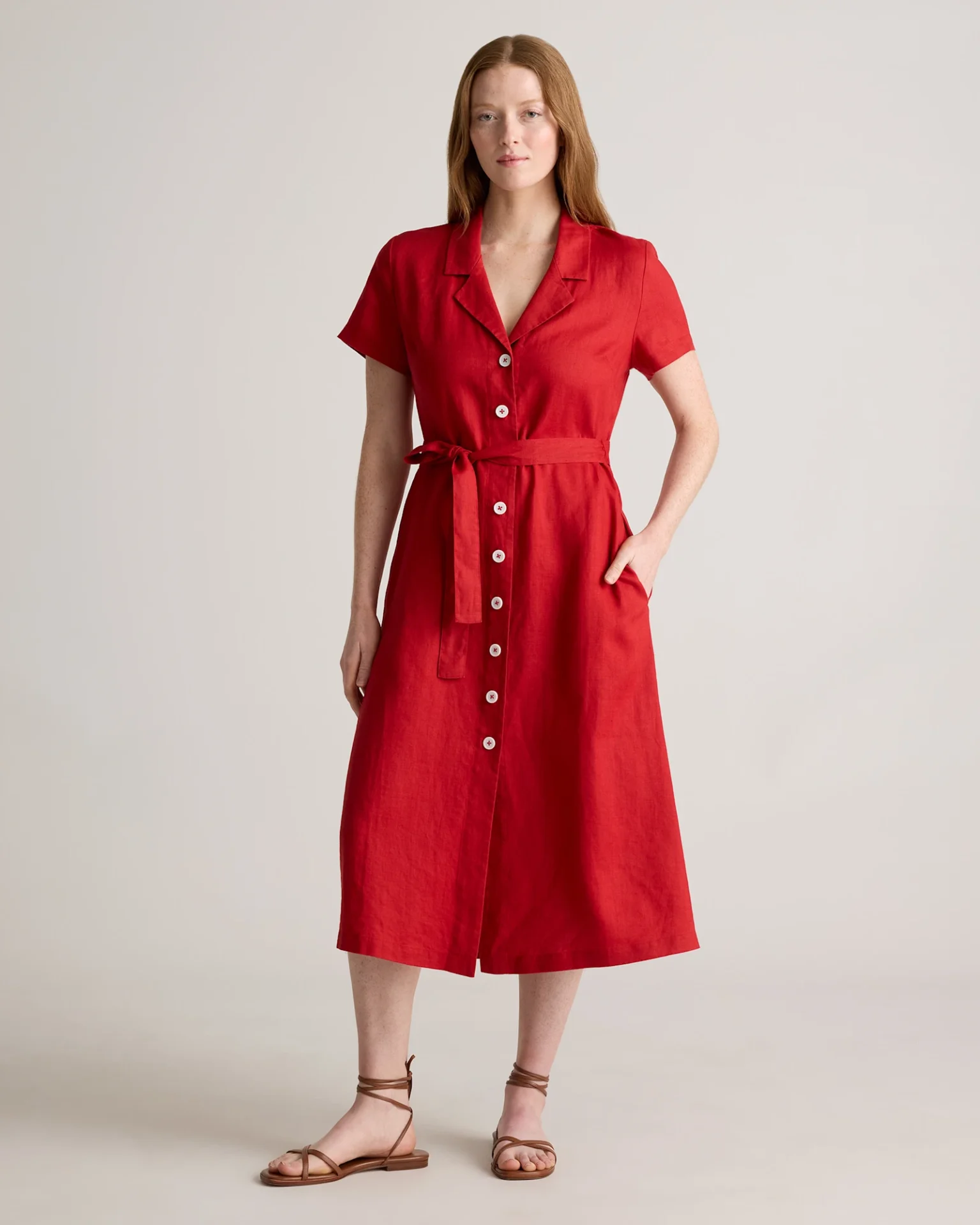 100% European Linen Button Front Dress