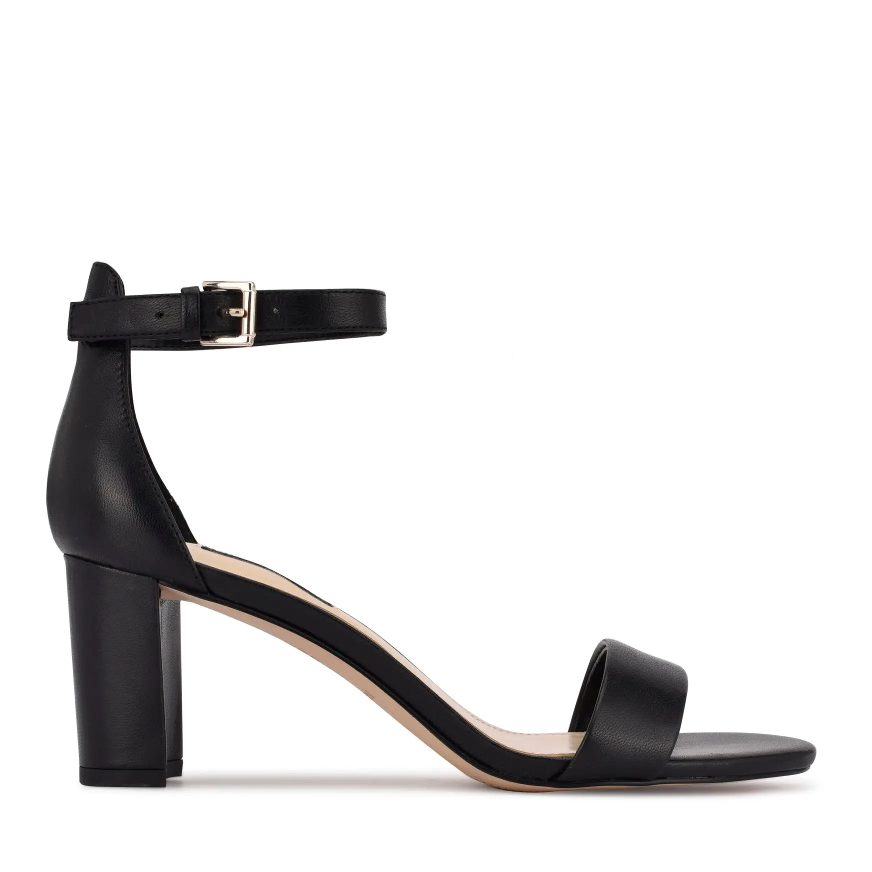 Pruce Ankle Strap Block Heel Sandals (Black Leather)