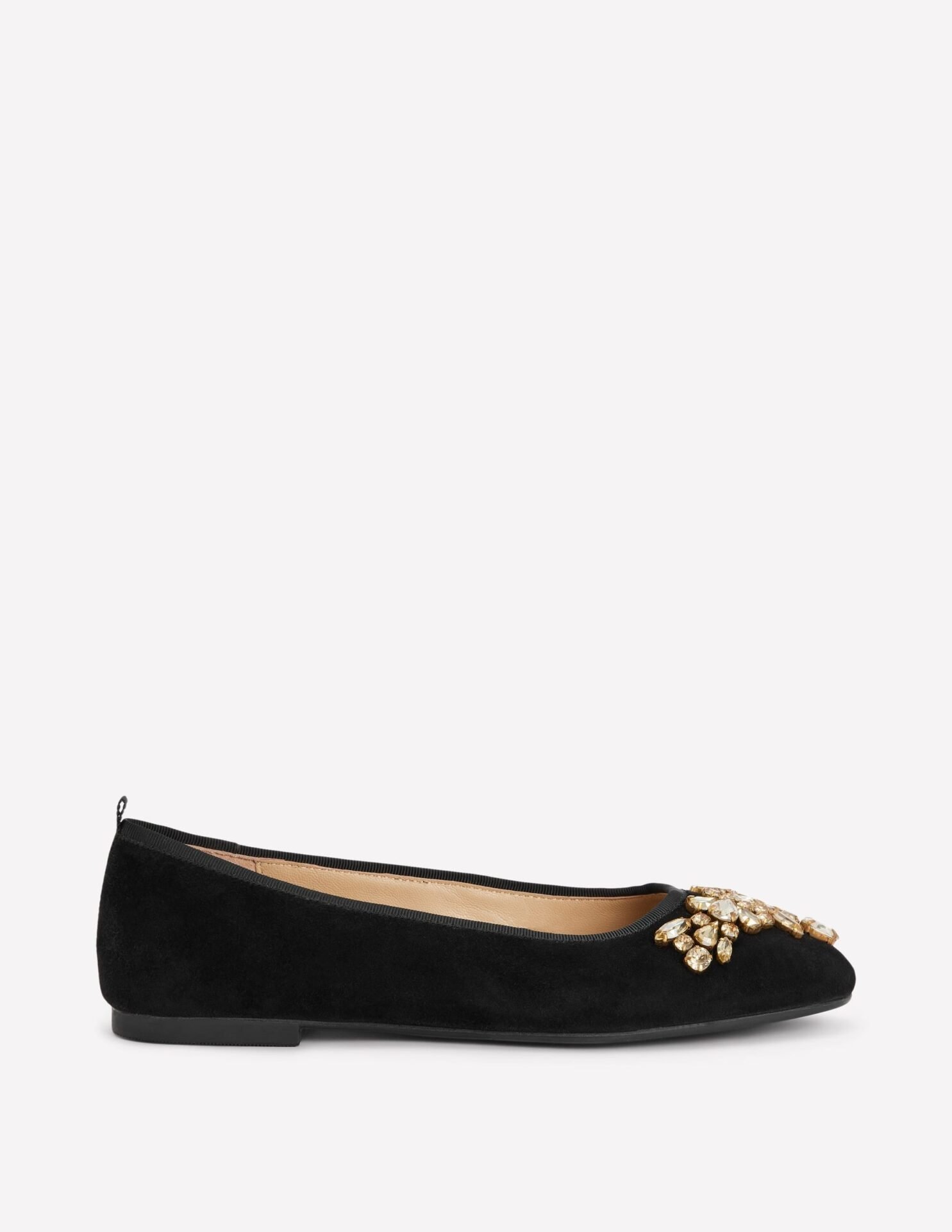 Patti Round Toe Ballet Flats (Black Suede Embellished)