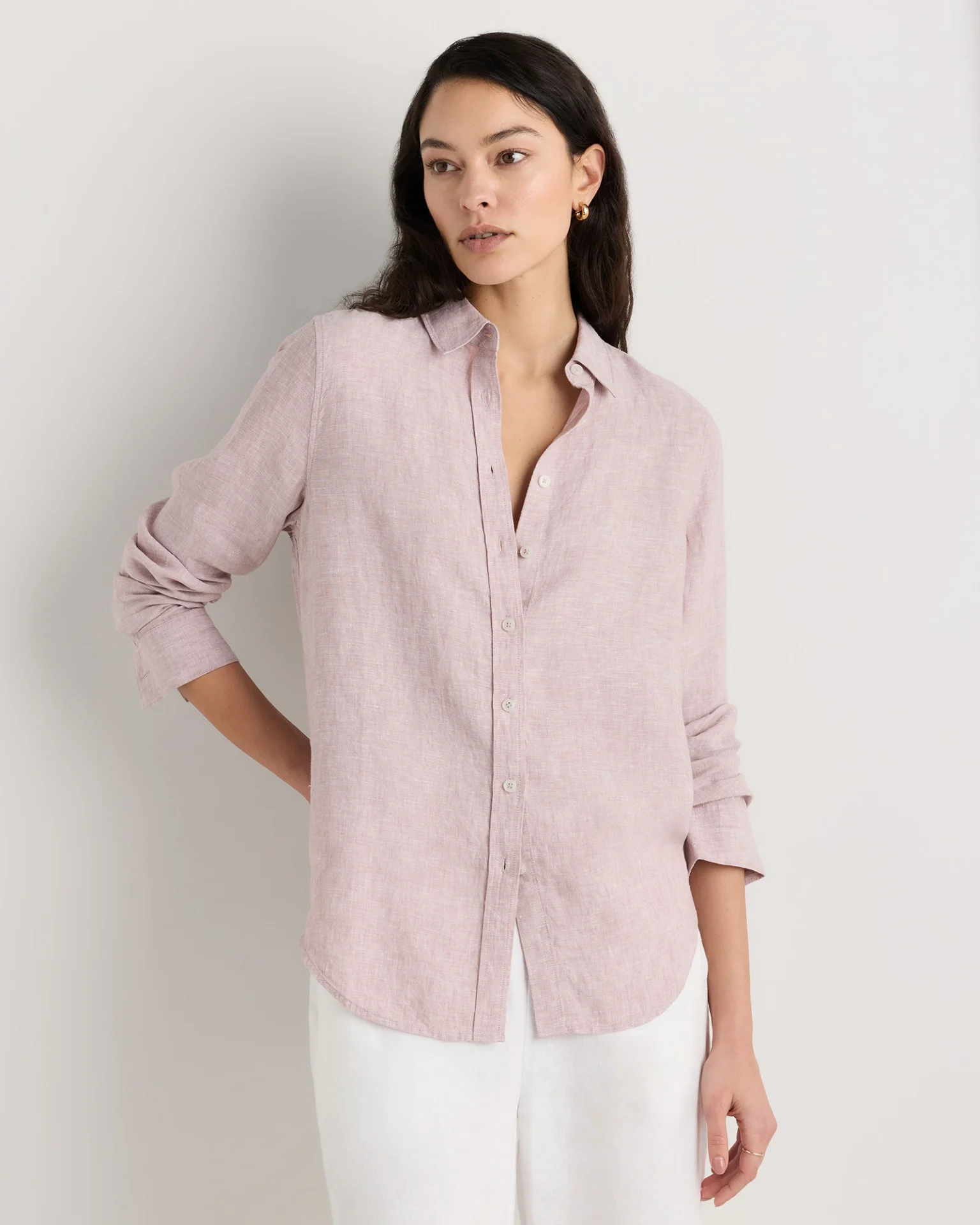 100% European Linen Shirt (Vintage Pink Chambray)
