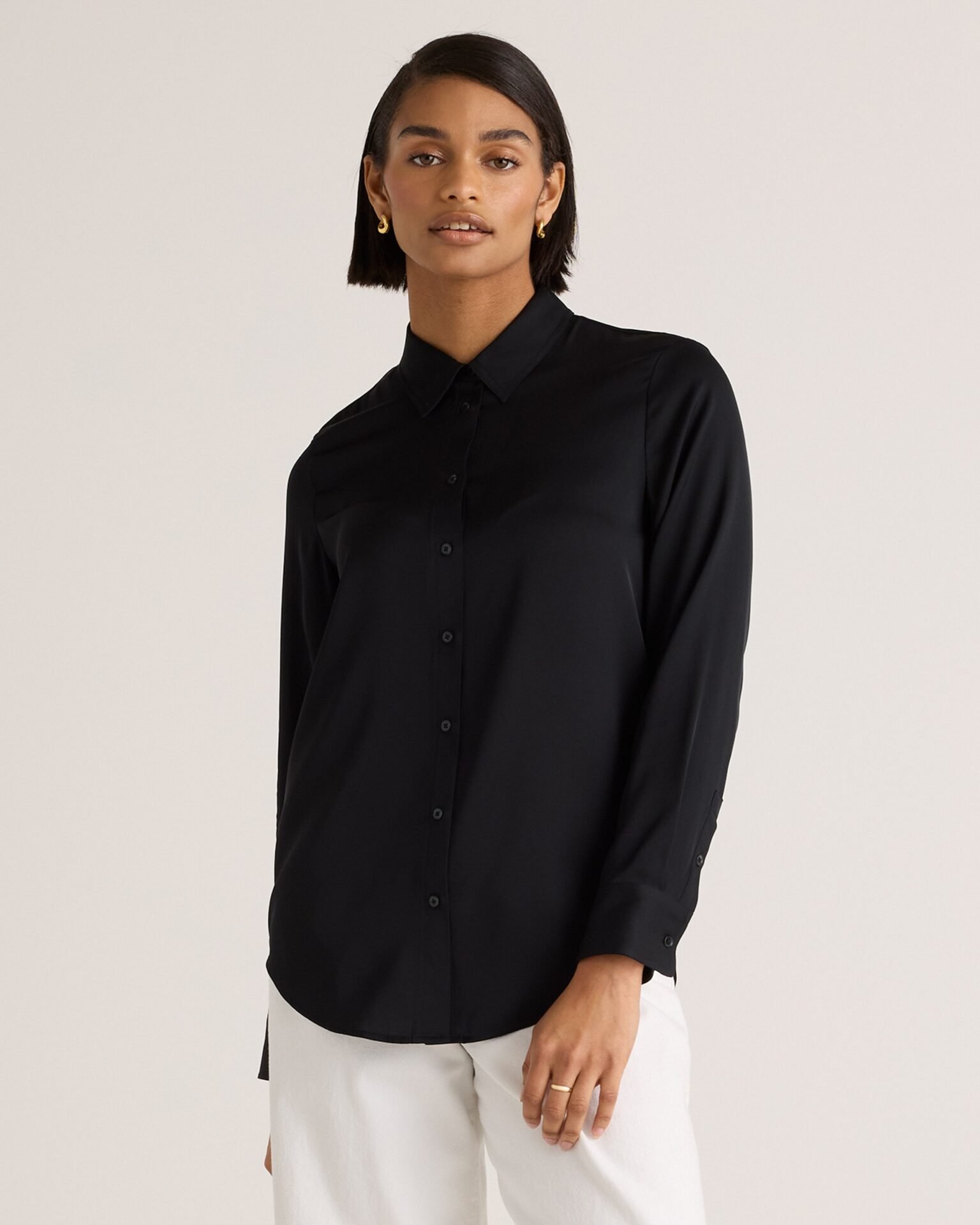 Washable Stretch Silk Blouse (Black)