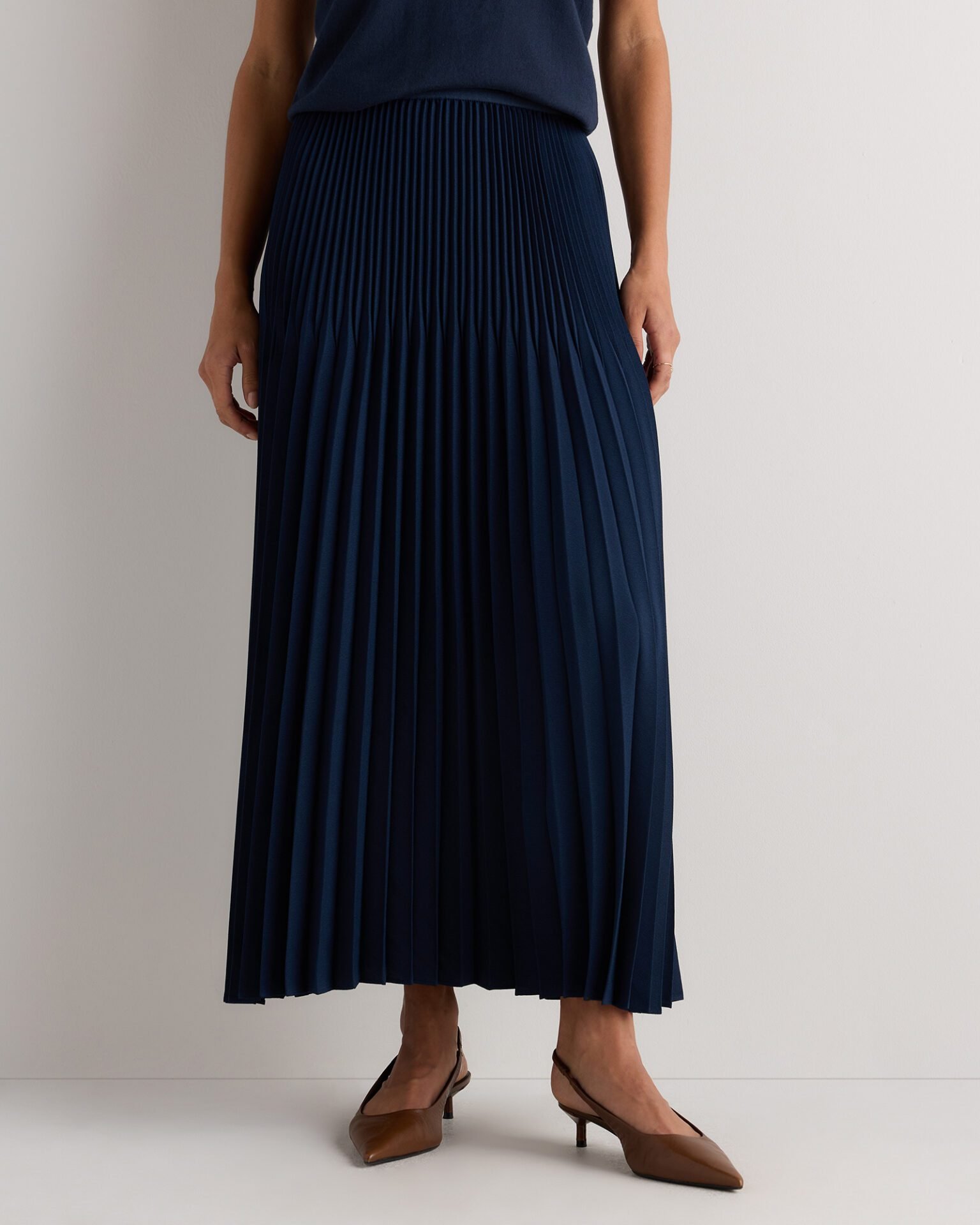 Pleated Matte Midi Skirt (Riviera Navy)