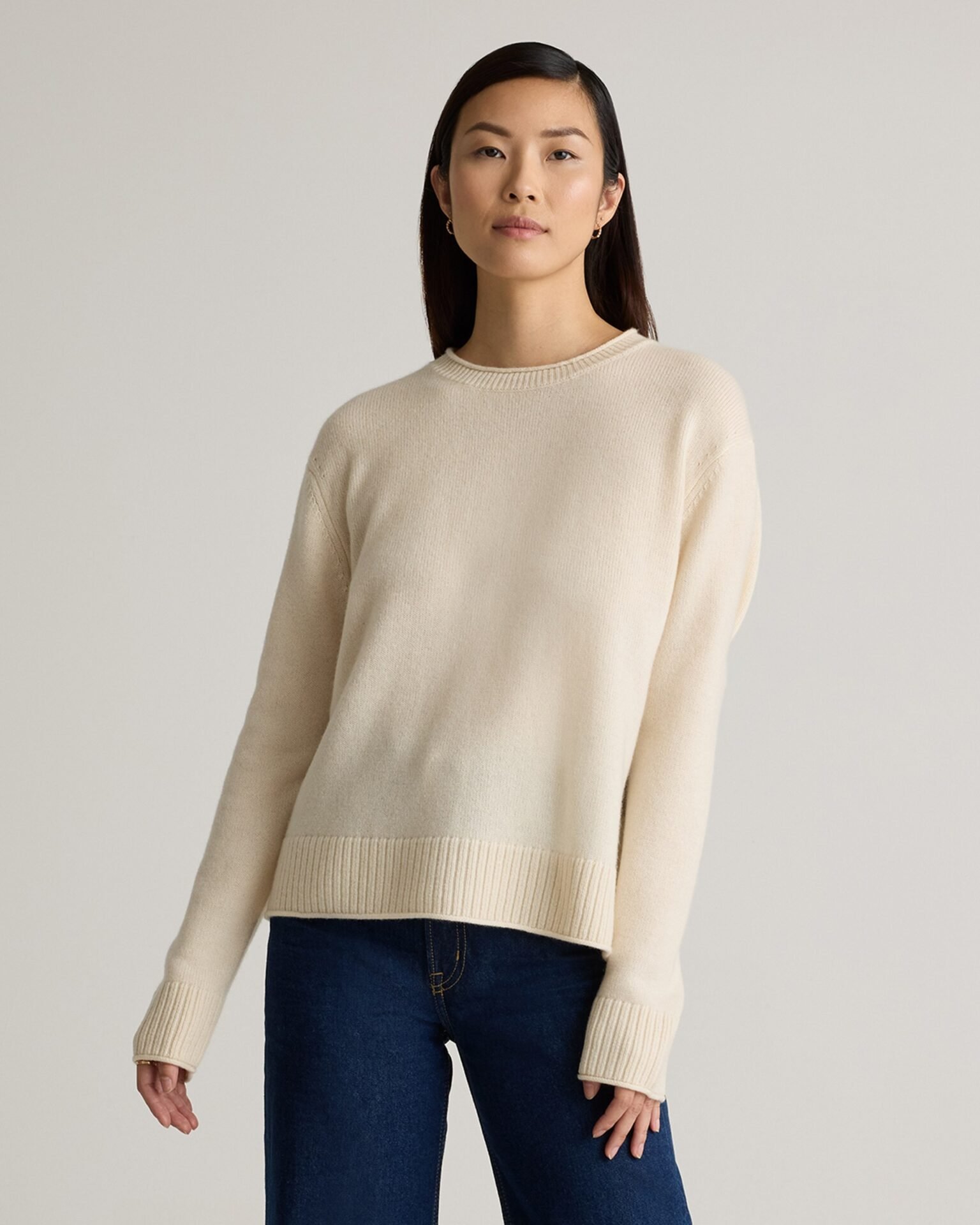 Mongolian Cashmere Boxy Crewneck Sweater (Ivory)