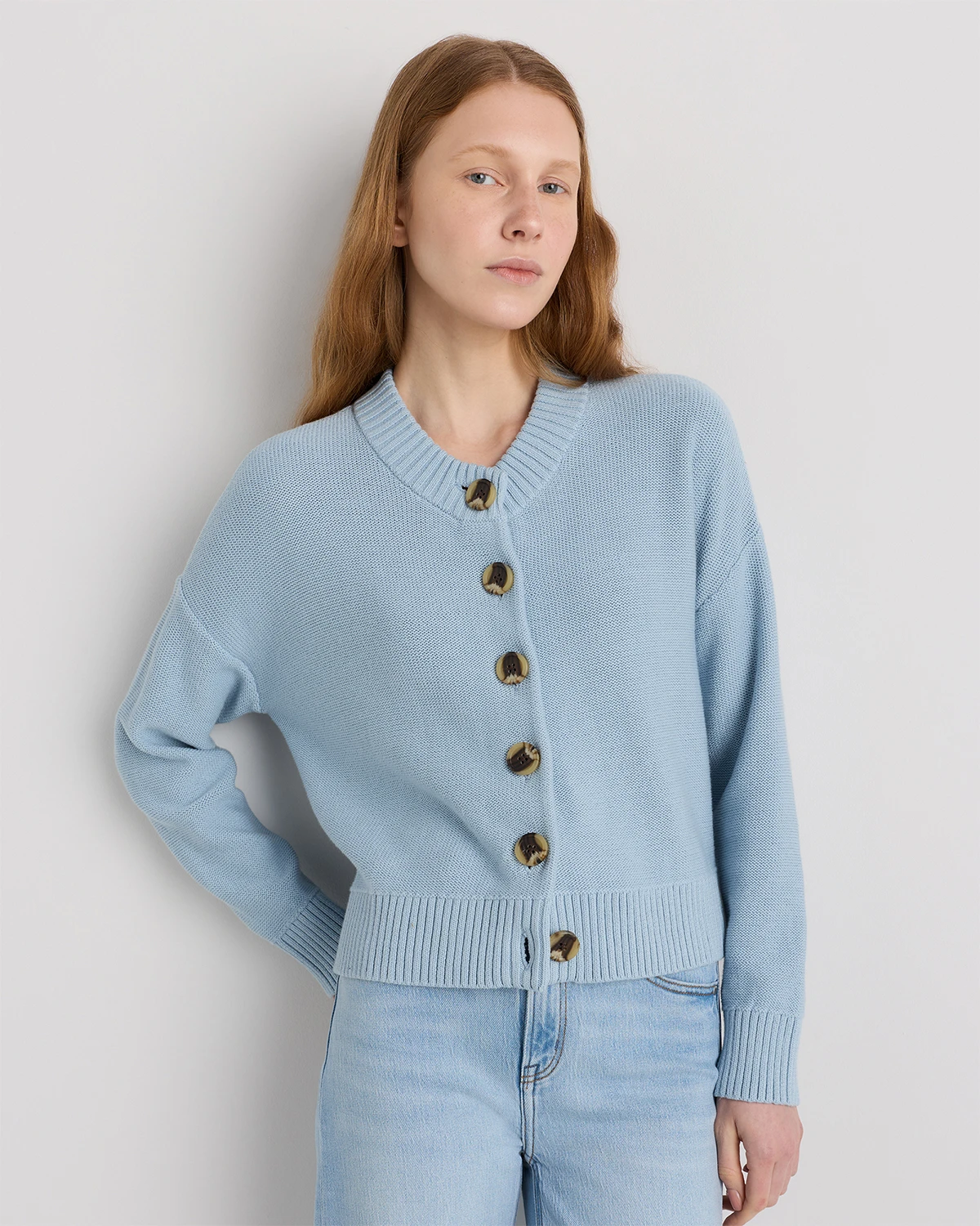 100% Organic Cotton Cropped Cardigan (Sky Blue)
