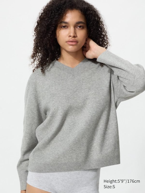 Washable Knit V-Neck Sweater | Smooth (Gray)