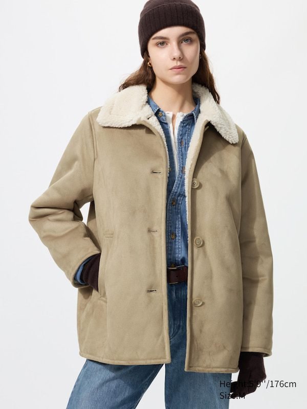 Faux Shearling Short Coat (Beige)