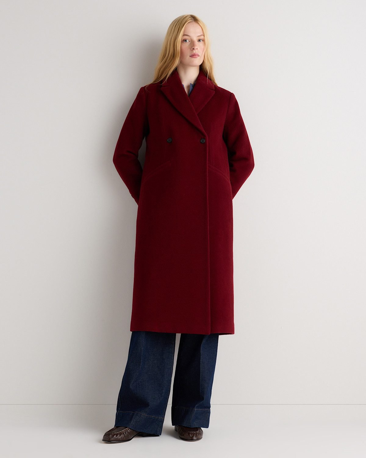 Wool Cashmere Tailored Long Coat (Rouge Red)
