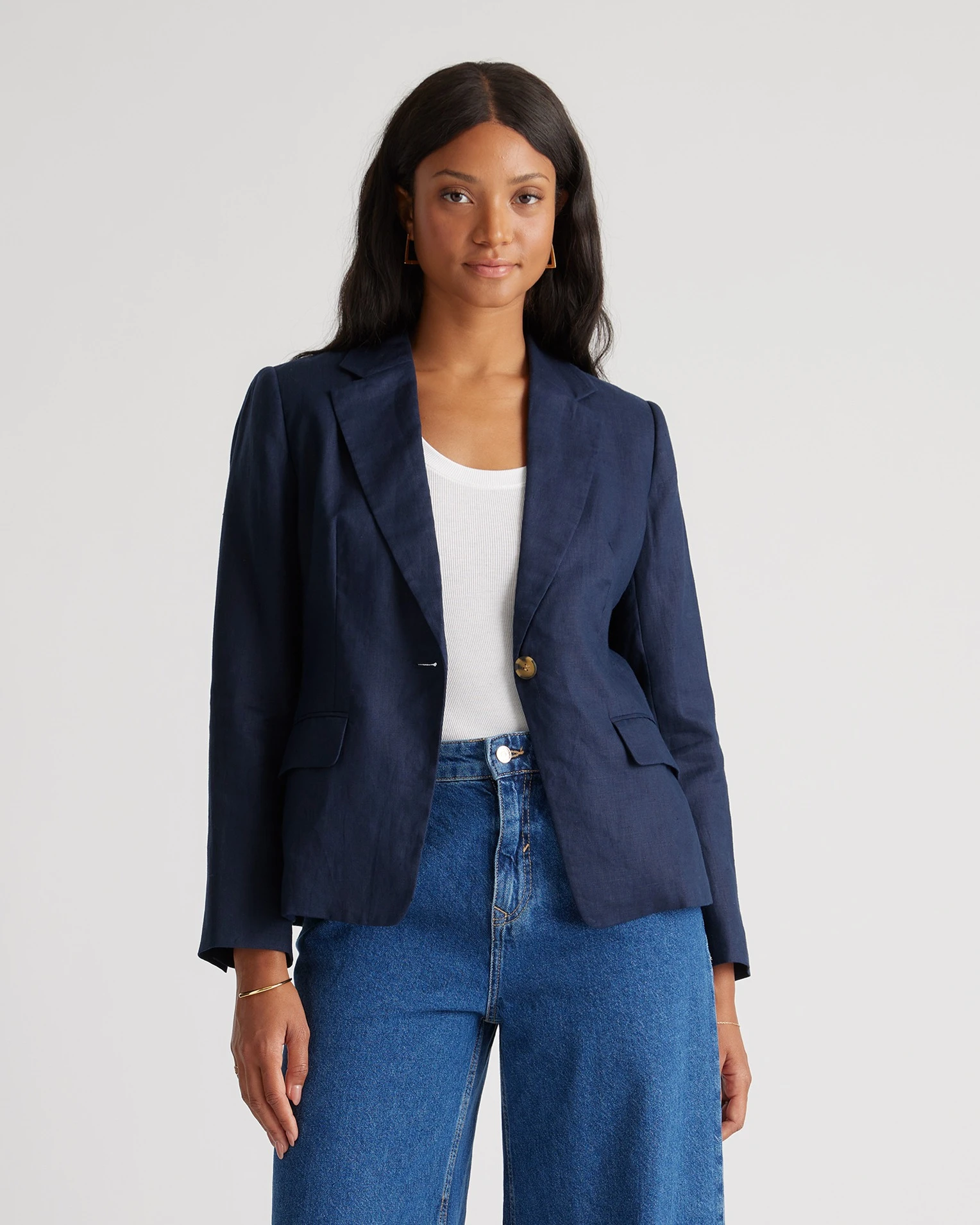 100% European Linen Structured Blazer (Deep Navy)