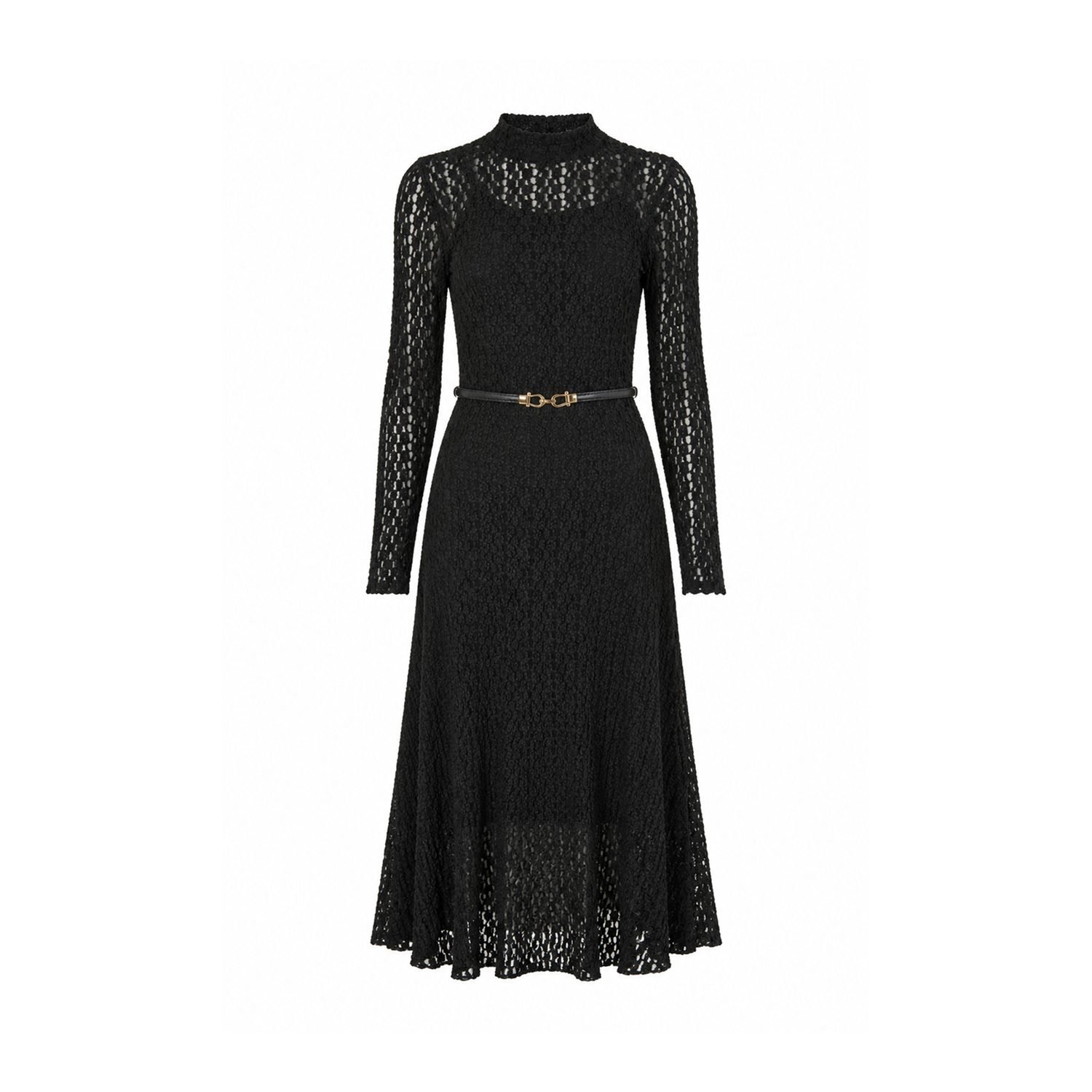 Black High Neck Lace Midi Dress