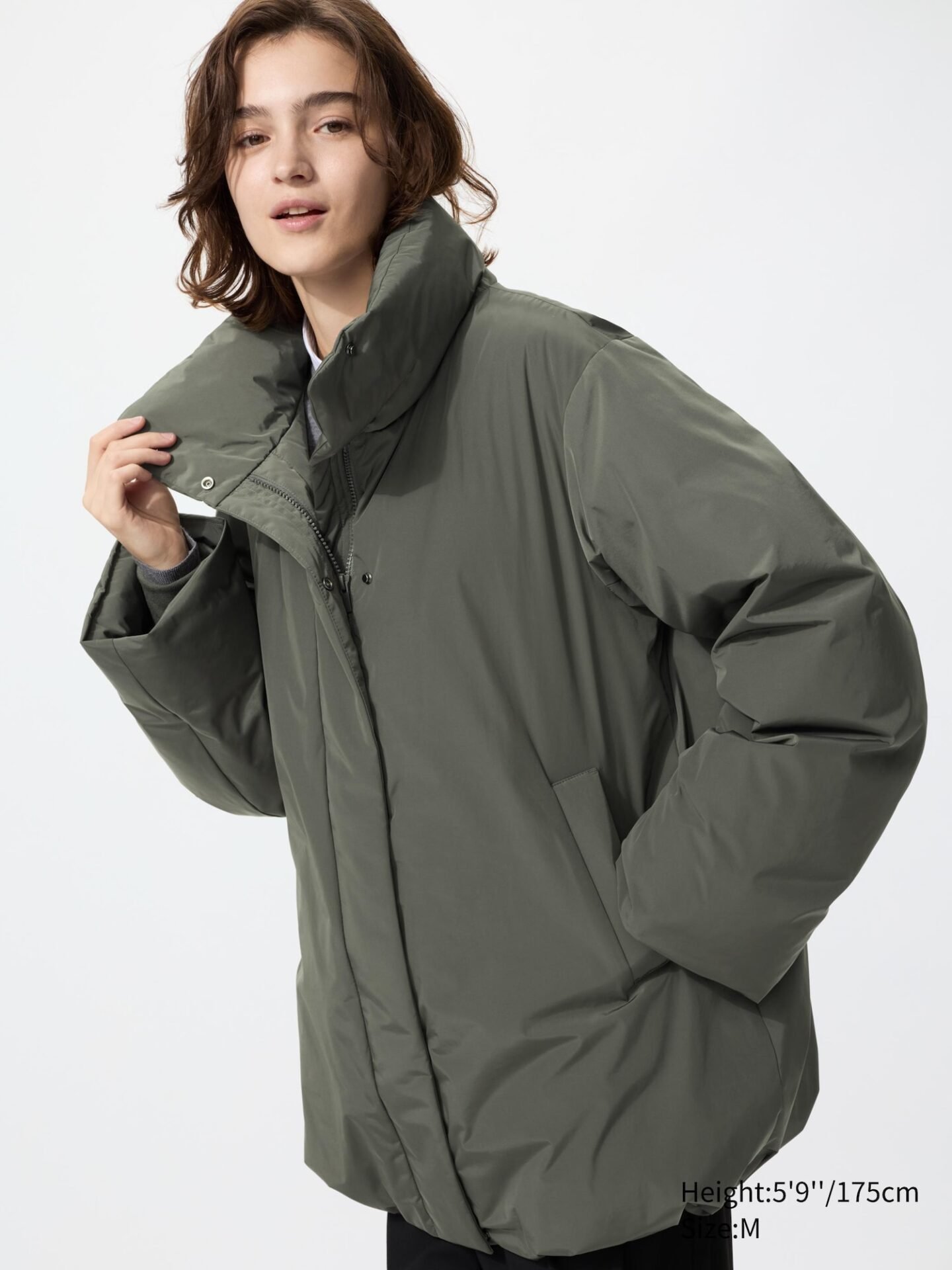 Women's Non-Quilted Down Short Coat (57 Olive)