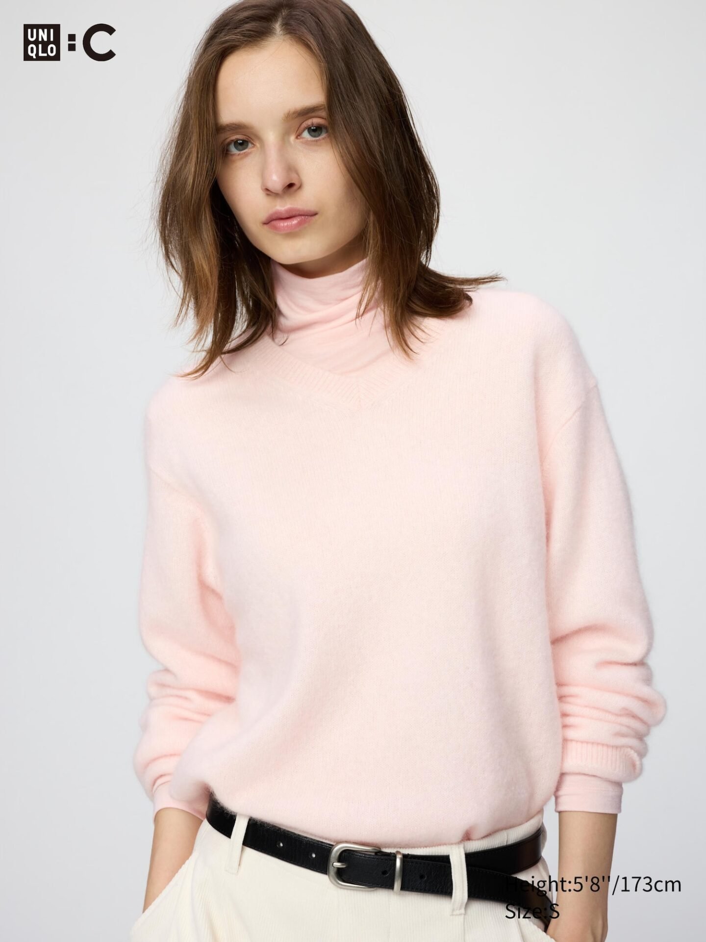 Fluffy Cashmere Relaxed V-Neck Sweater (10 Pink)